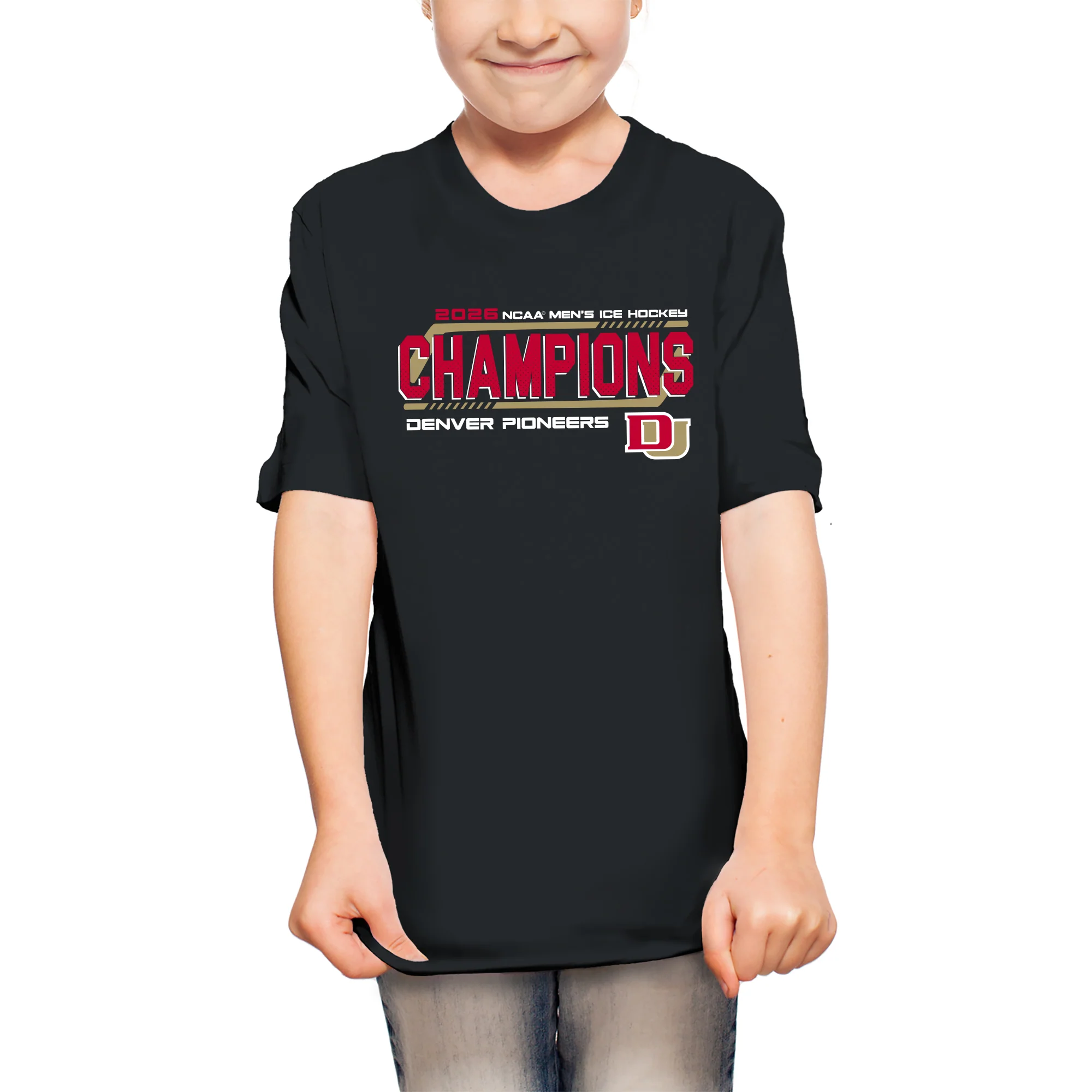 Denver 2026 Hockey National Champions Hockey Frame Youth T-Shirt - Black - Image 4