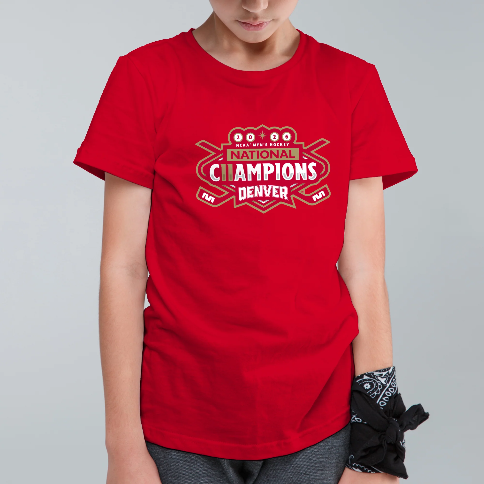 Denver 2026 Hockey National Champions Logo Youth T-Shirt - Red - Image 3