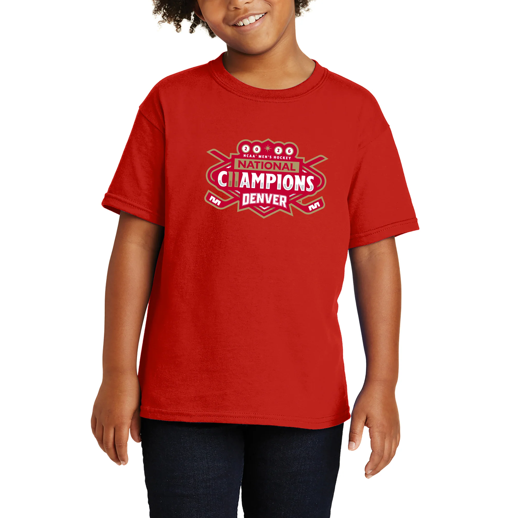 Denver 2026 Hockey National Champions Logo Youth T-Shirt - Red - Image 4