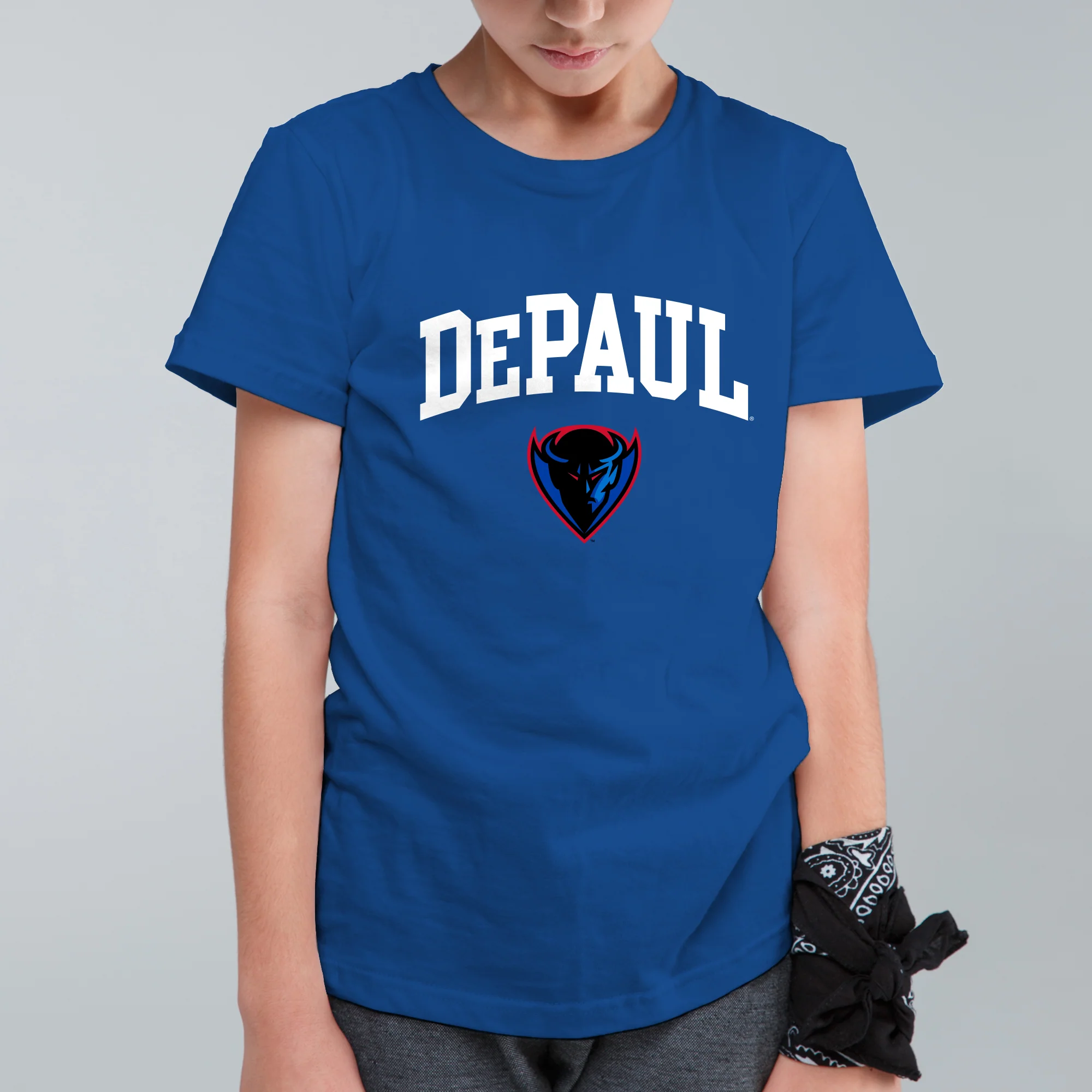 DePaul Arch Logo Youth T-Shirt - Royal - Image 3