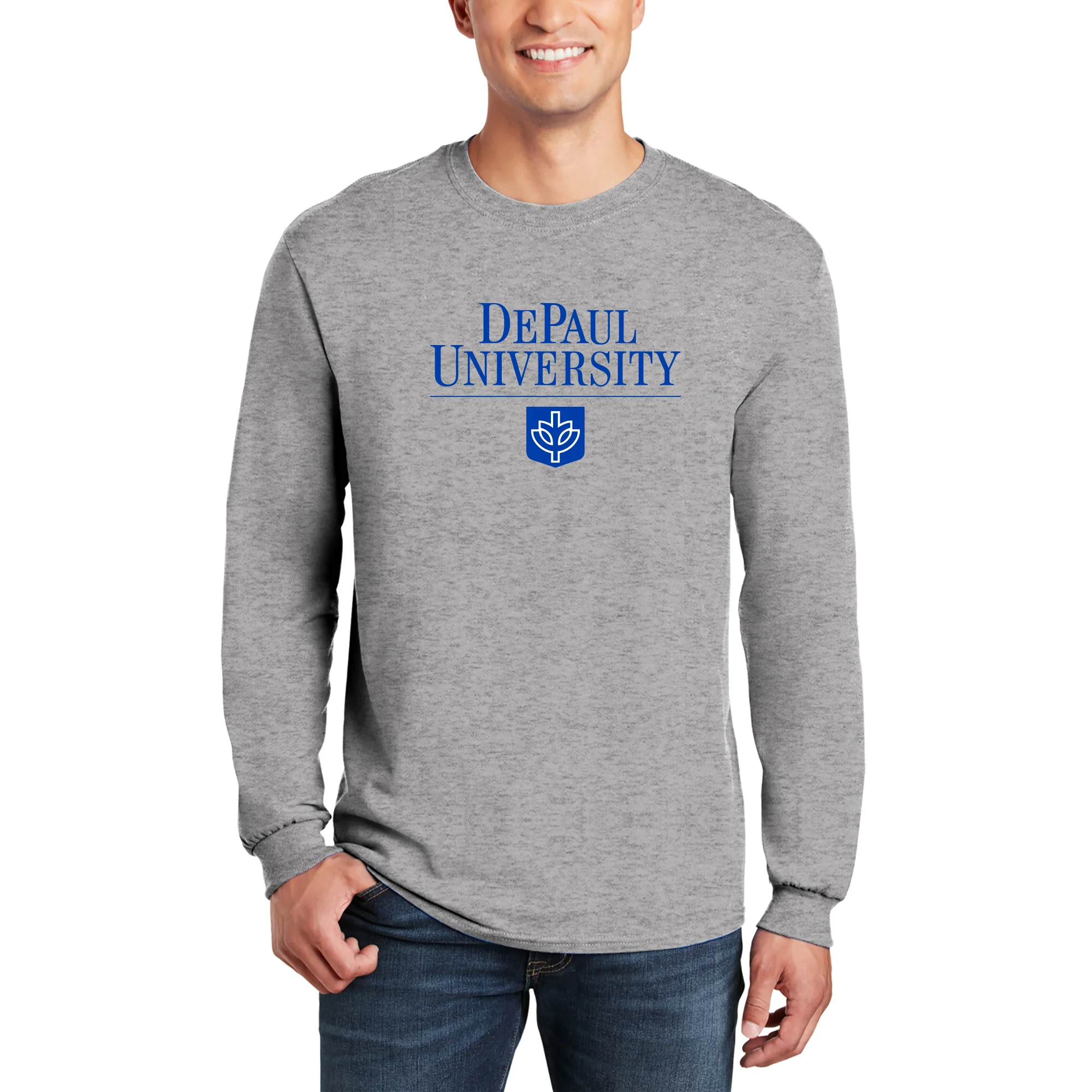 DePaul Institutional Logo Long Sleeve - Sport Grey - Image 3