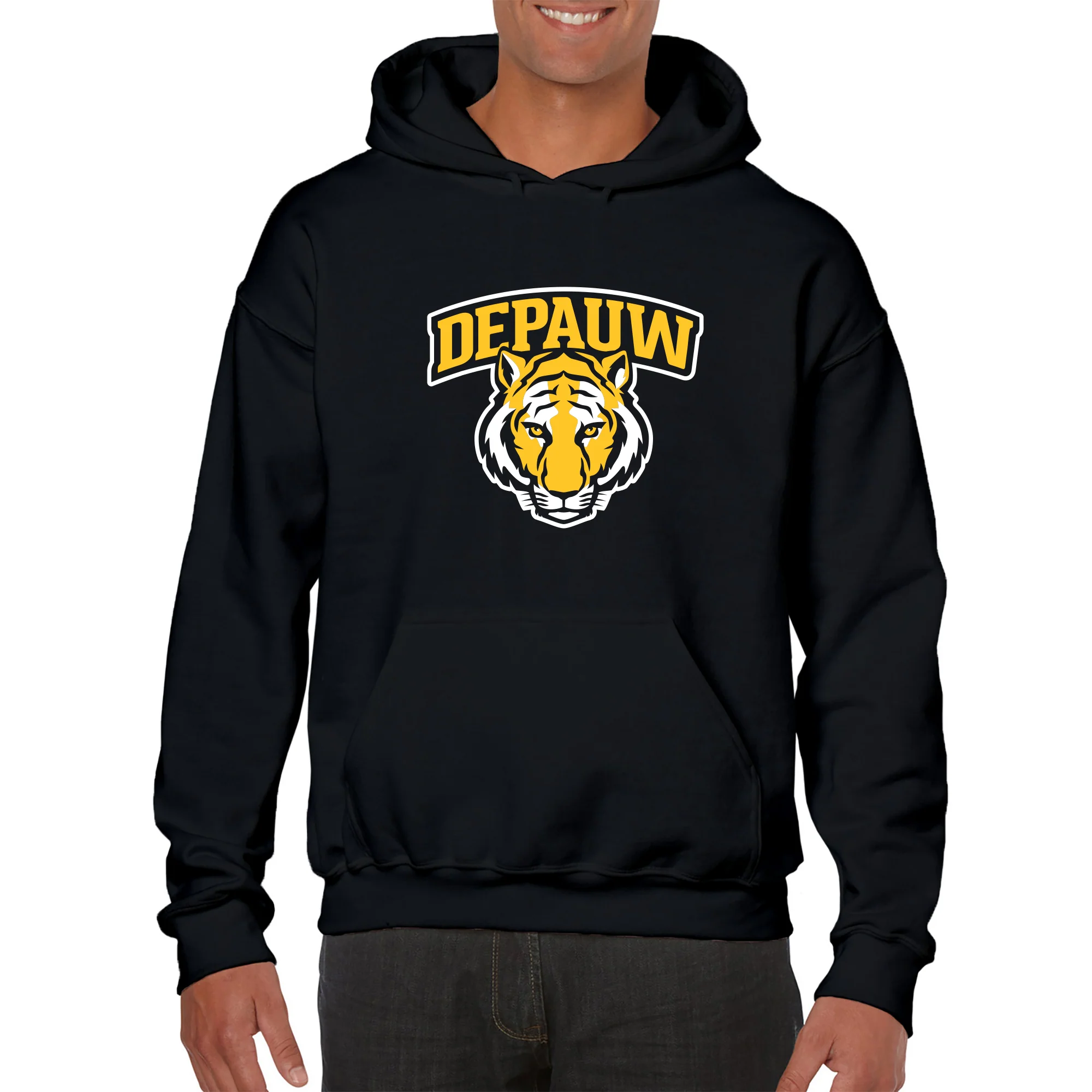 DePauw University Tigers Arch Logo Heavy Blend Hoodie - Black - Image 3