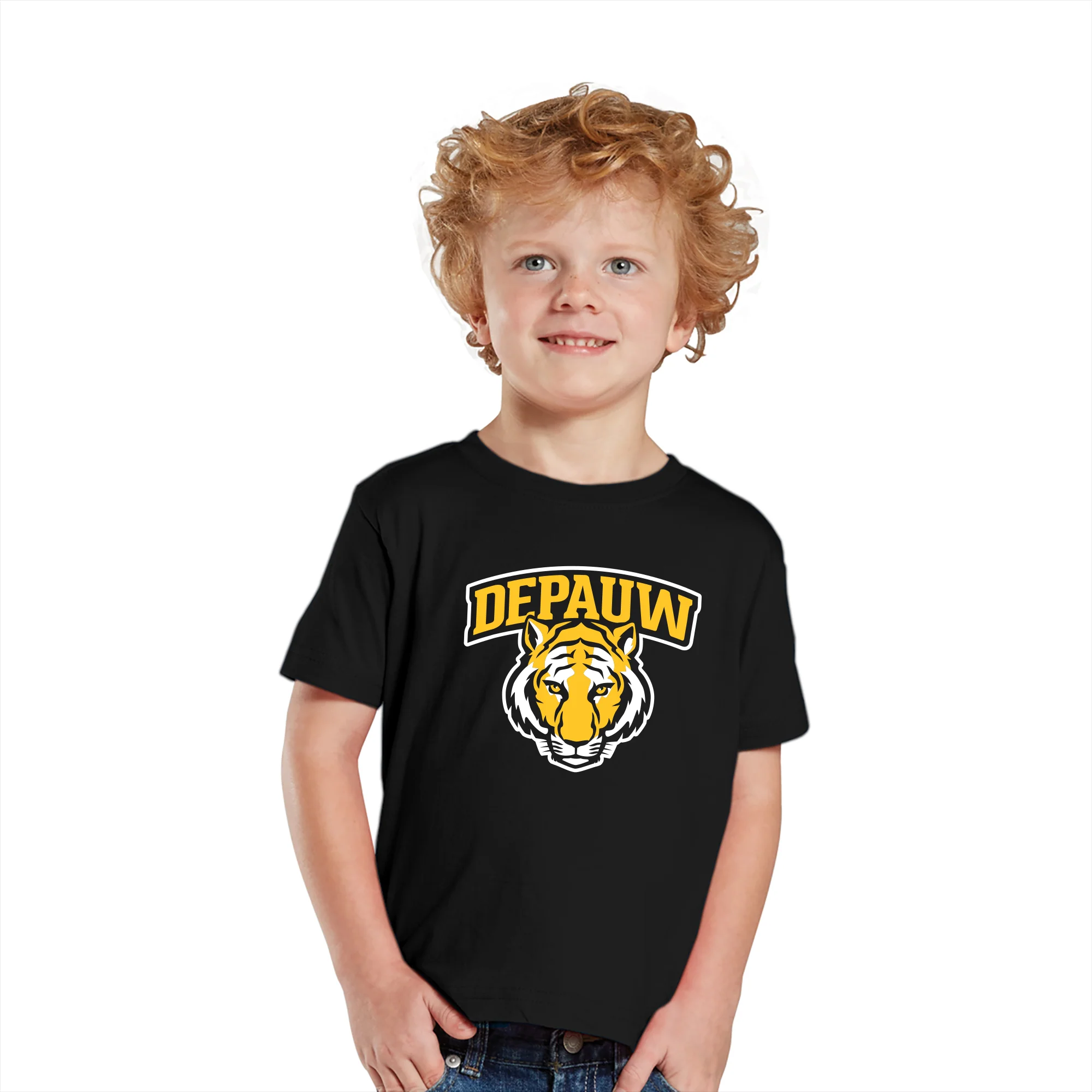 DePauw University Tigers Arch Logo Toddler Short Sleeve T Shirt - Black - Image 3