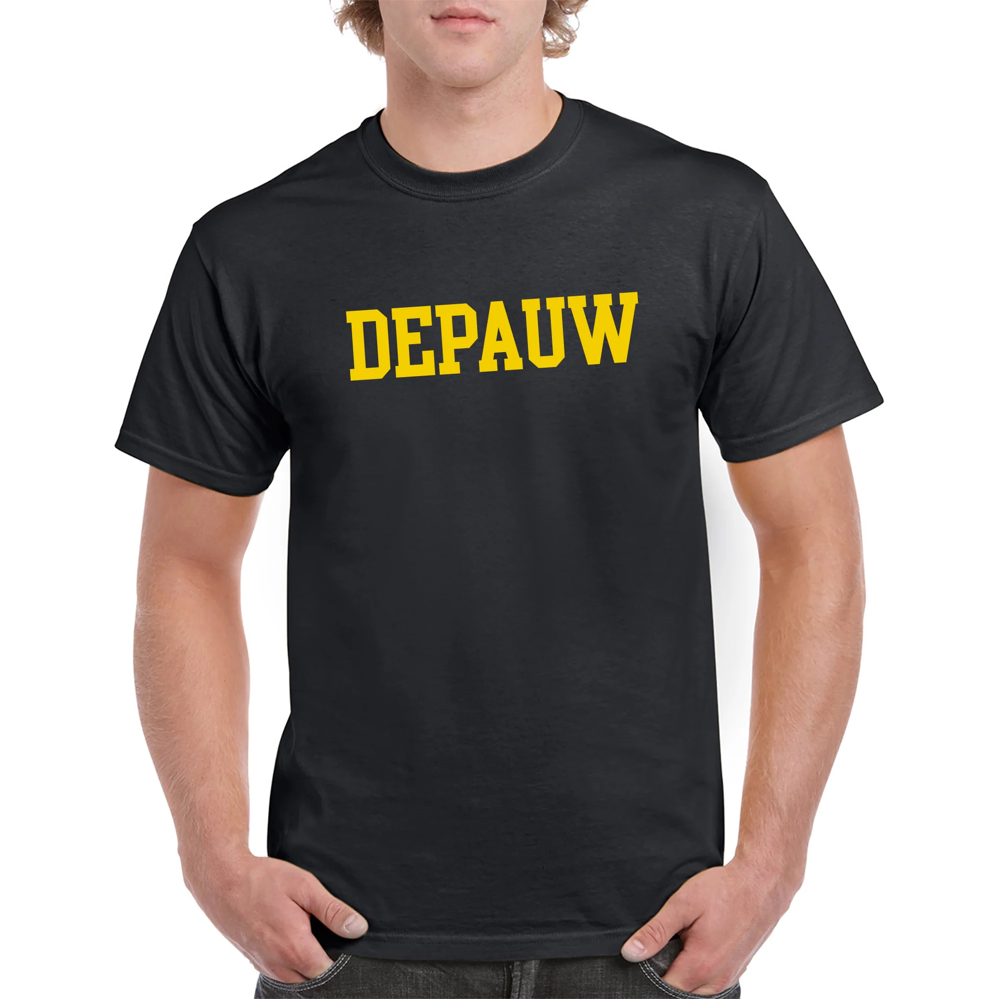 DePauw University Tigers Basic Block Short Sleeve T Shirt - Black - Image 3