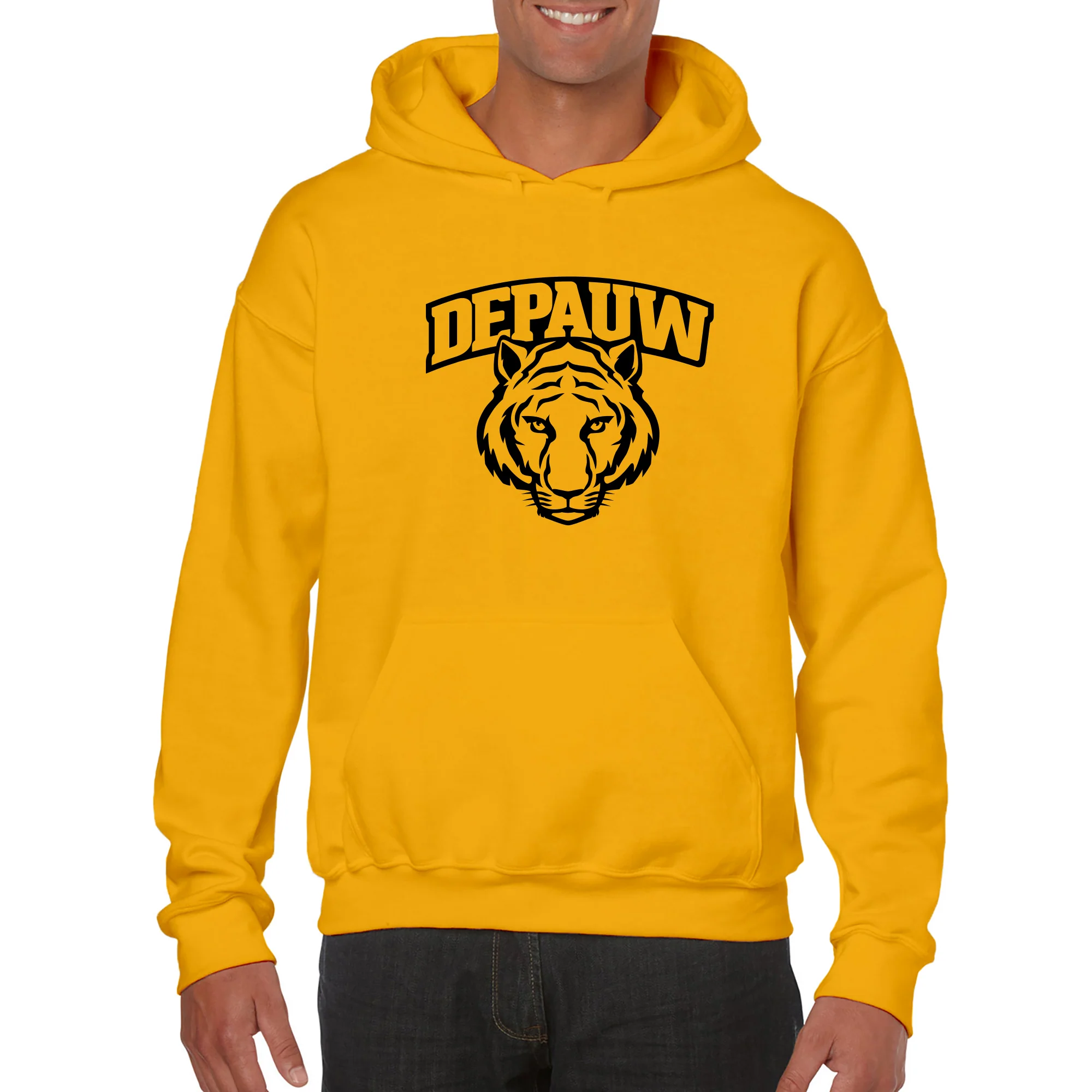 DePauw University Tigers Arch Logo Heavy Blend Hoodie - Gold - Image 3