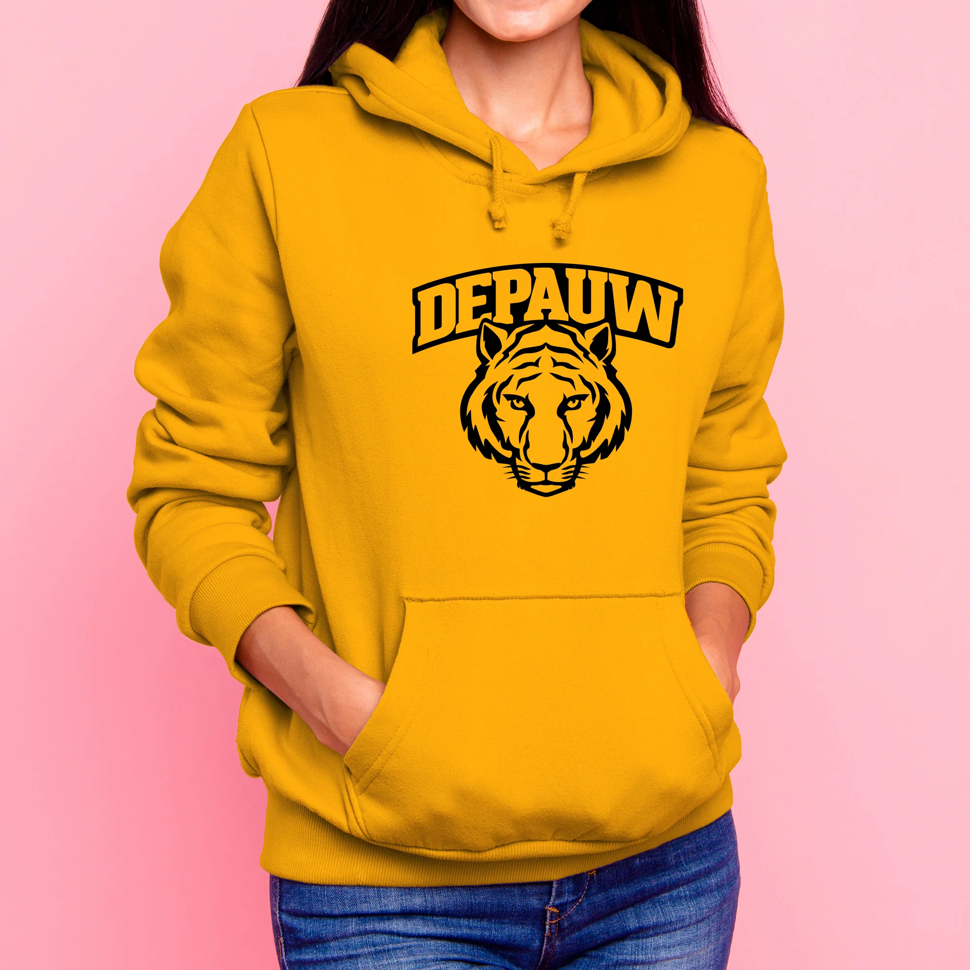 DePauw University Tigers Arch Logo Heavy Blend Hoodie - Gold - Image 4
