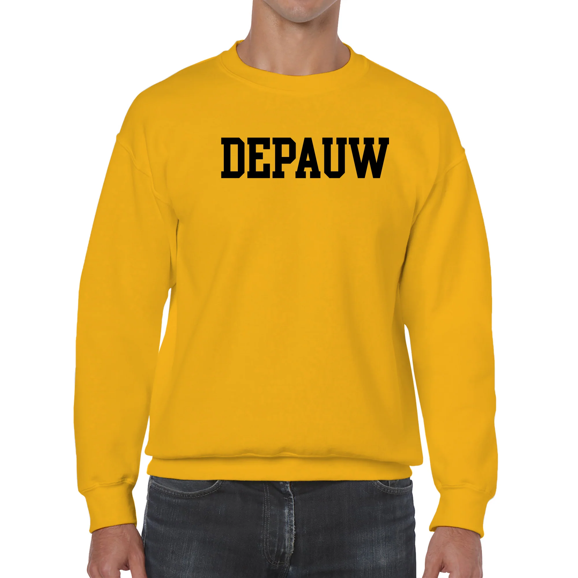DePauw University Tigers Basic Block Heavy Blend Crewneck Sweatshirt - Gold - Image 3