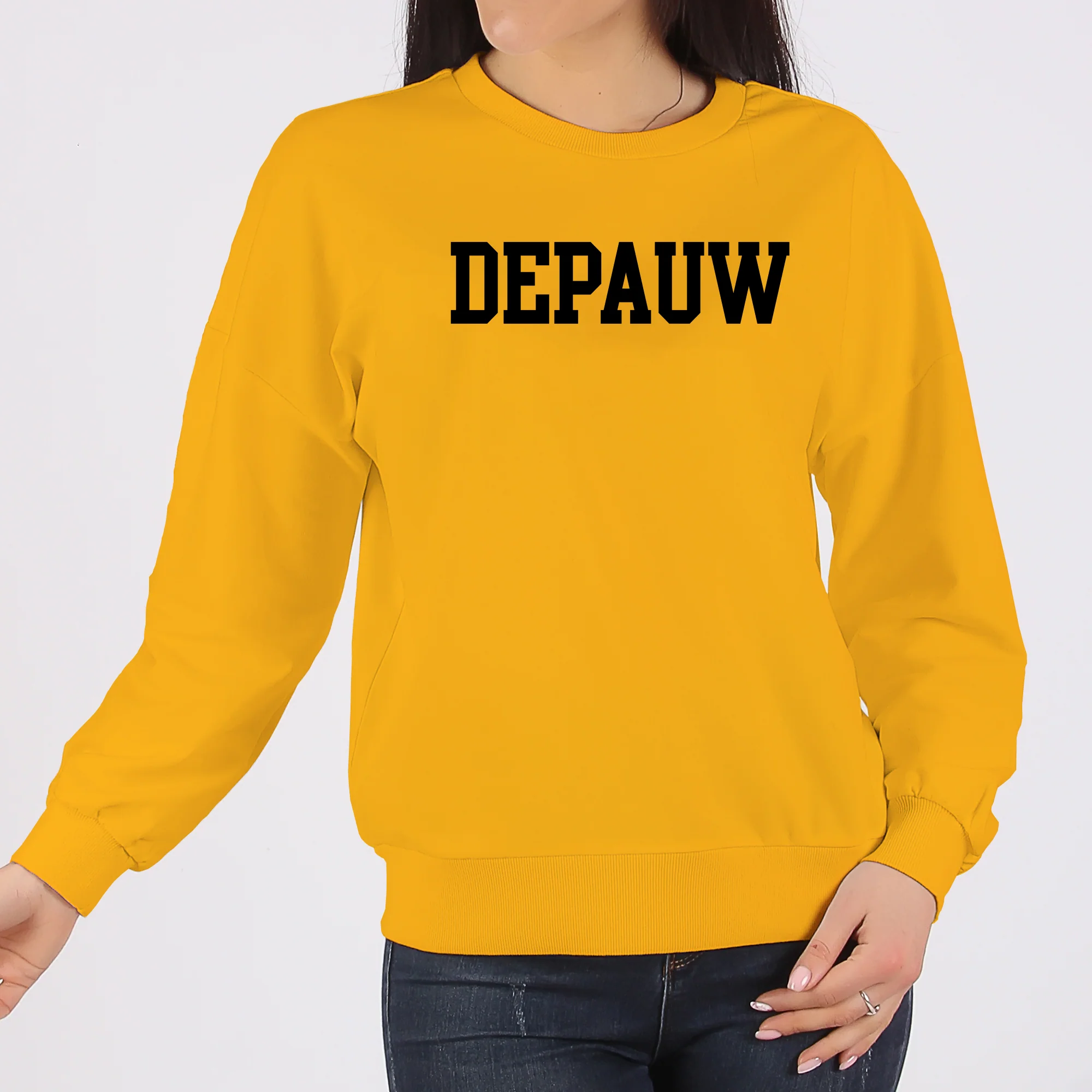DePauw University Tigers Basic Block Heavy Blend Crewneck Sweatshirt - Gold - Image 4