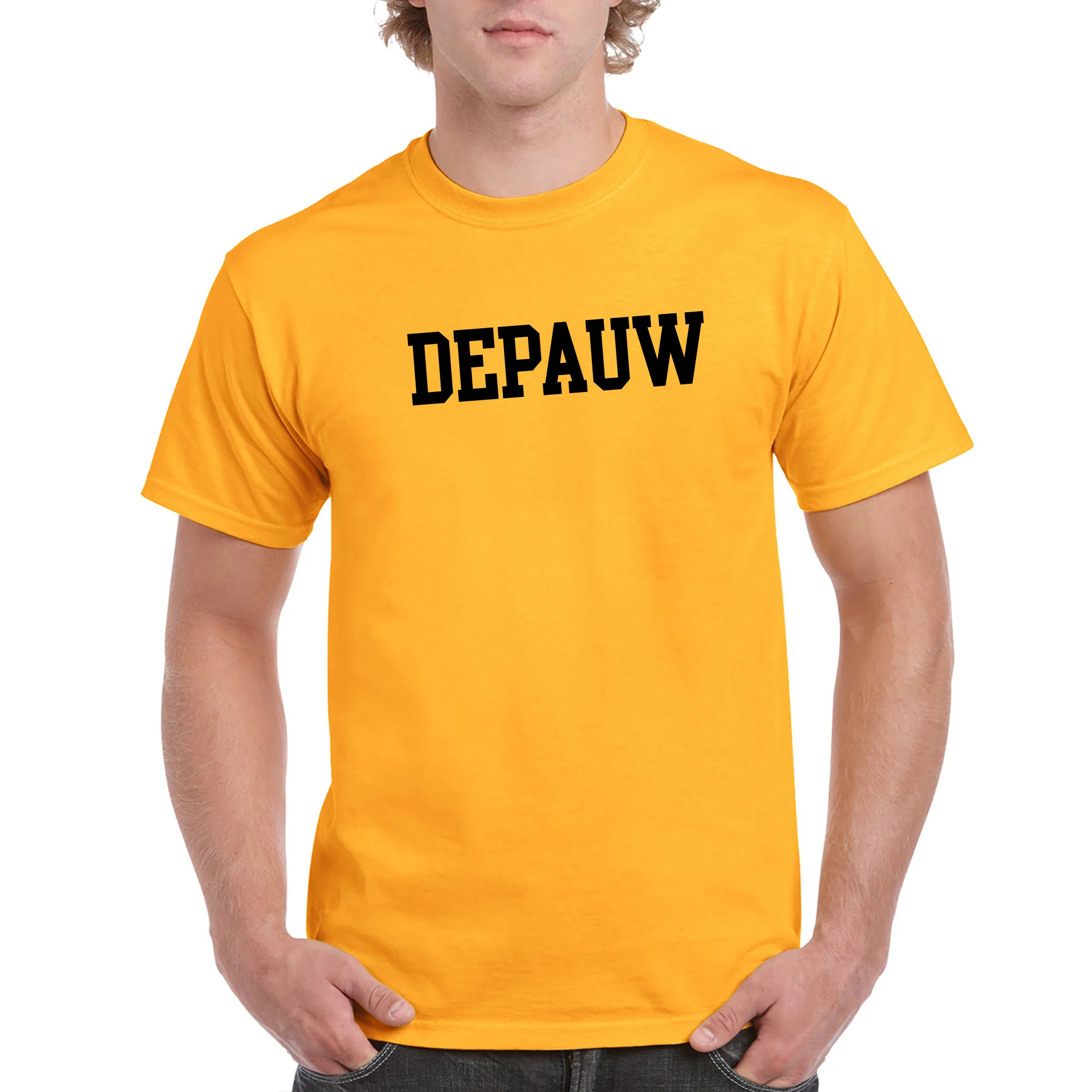 DePauw University Tigers Basic Block Short Sleeve T Shirt - Gold - Image 3