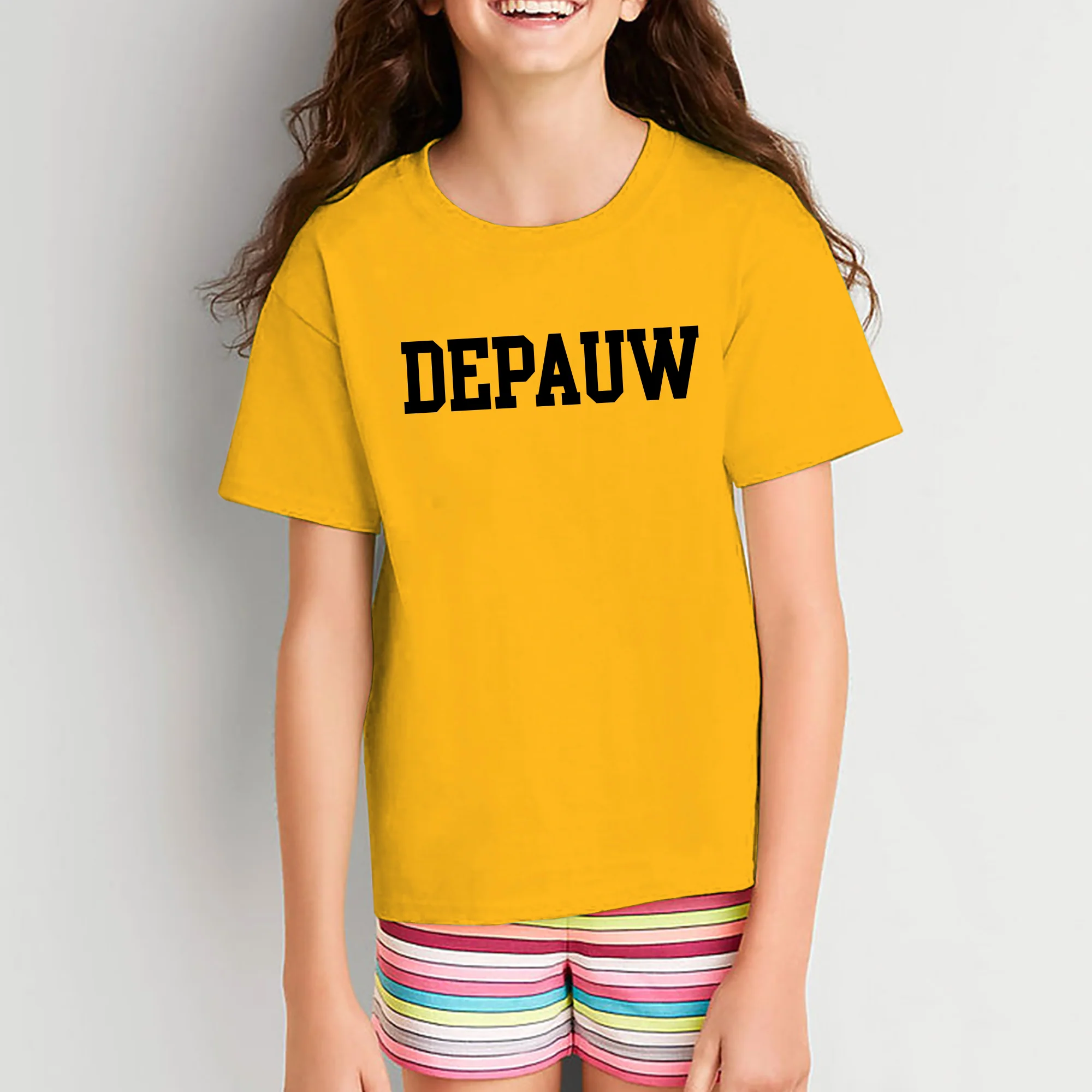 DePauw University Tigers Basic Block Youth Short Sleeve T Shirt - Gold - Image 4
