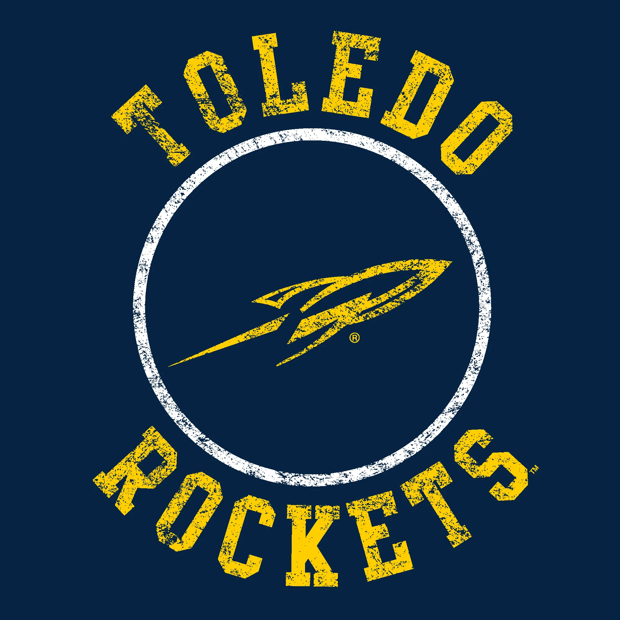 University of Toledo Rockets Distressed Circle Logo Heavy Cotton Short Sleeve Womens T Shirt - Navy - Image 2