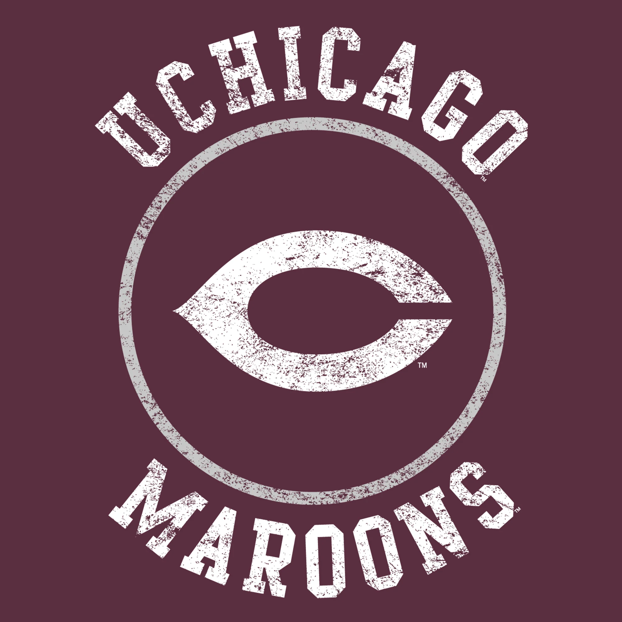 University of Chicago Maroons Distressed Circle Logo Basic Cotton Short Sleeve T Shirt - Maroon - Image 2