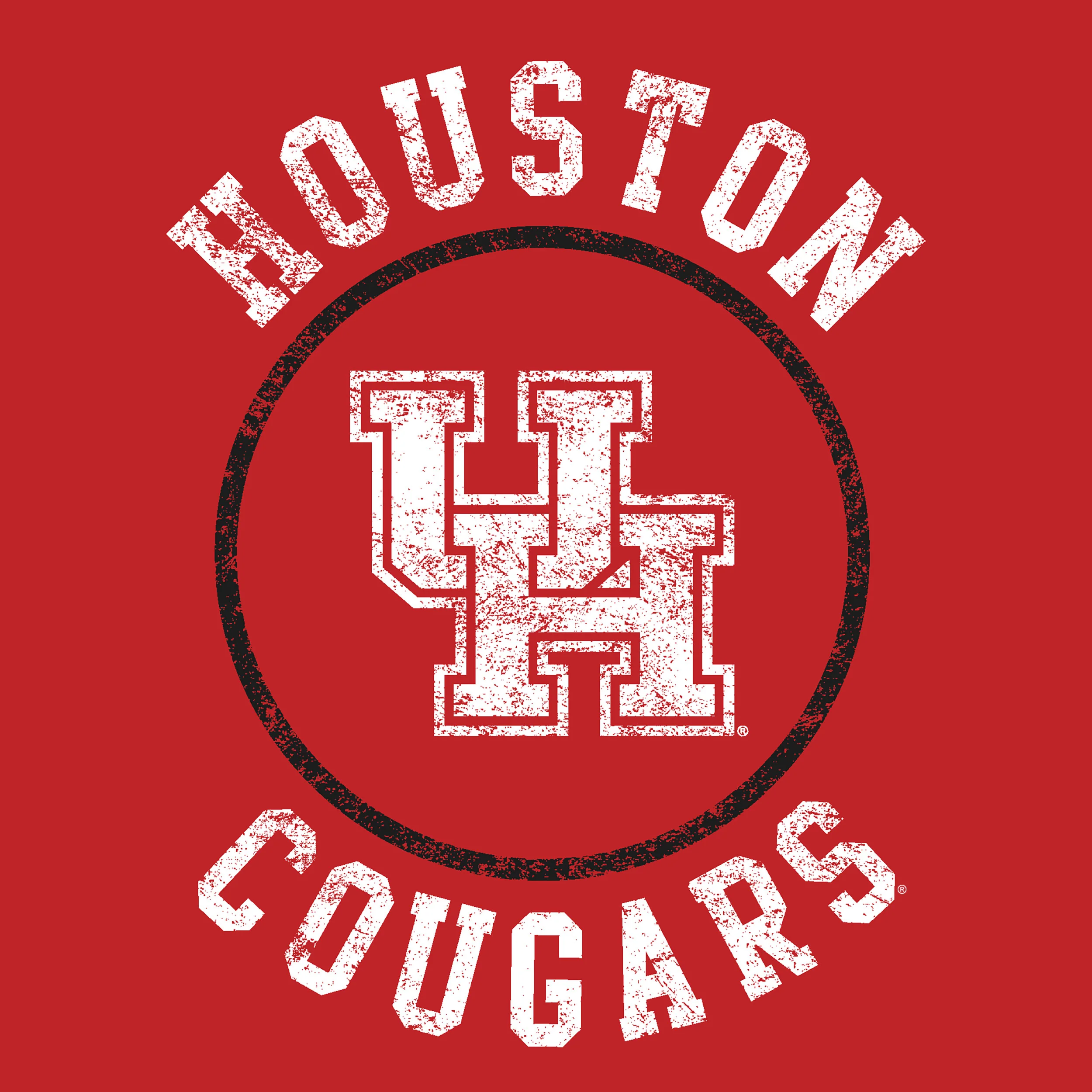 University of Houston Cougars Distressed Circle Logo Basic Cotton Short Sleeve Women's T Shirt - Red - Image 3