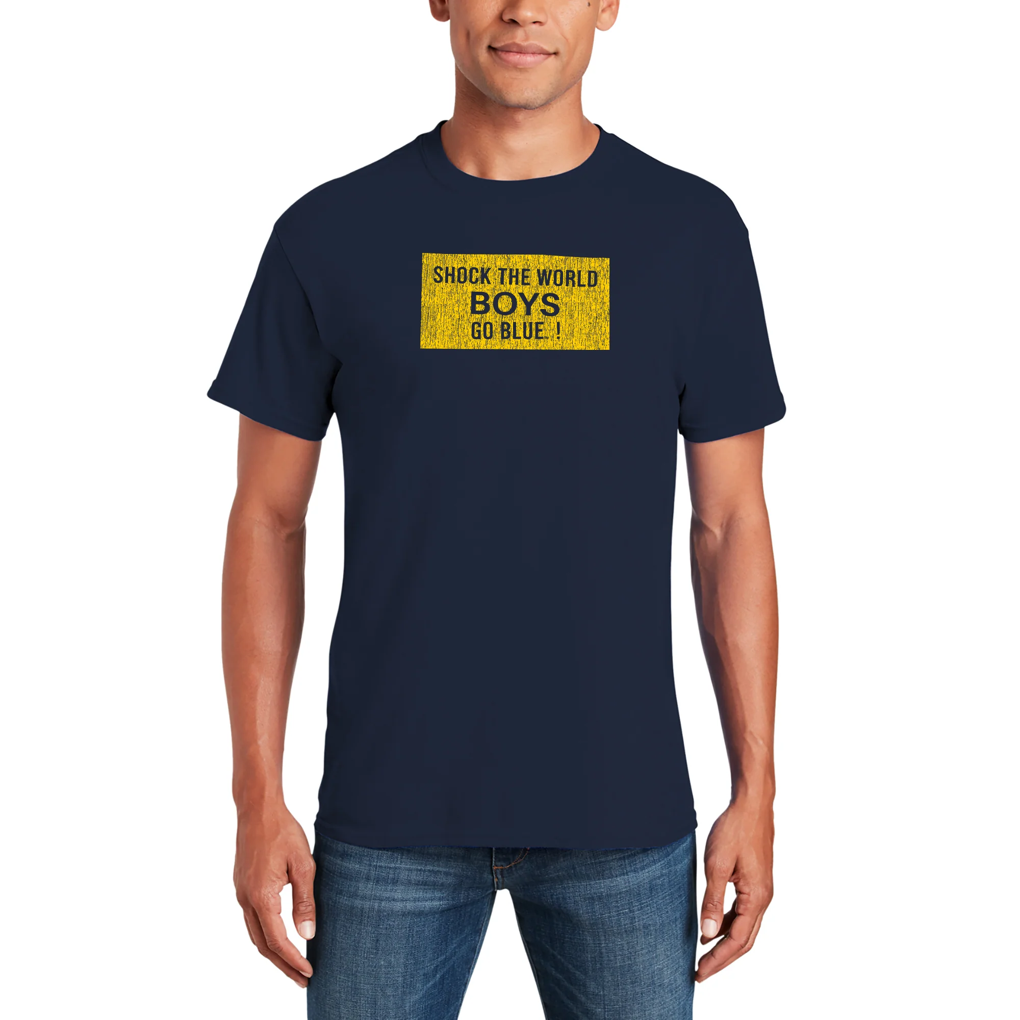 Michigan Wolverines Distressed Shock the World T-Shirt - Navy - Image 3