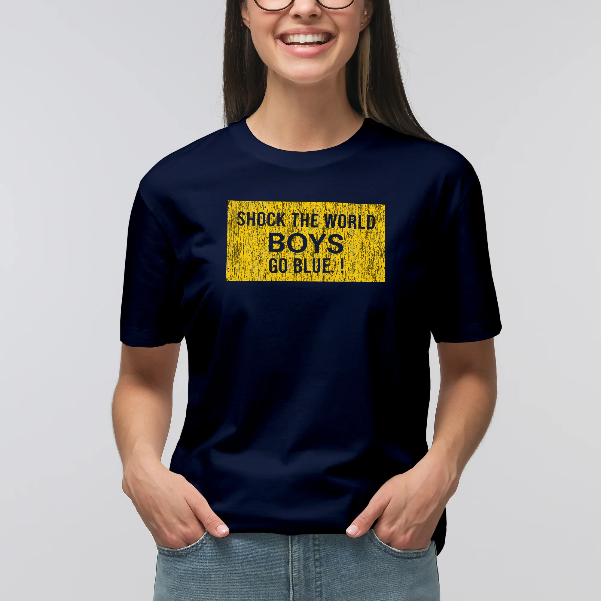 Michigan Wolverines Distressed Shock the World T-Shirt - Navy - Image 4