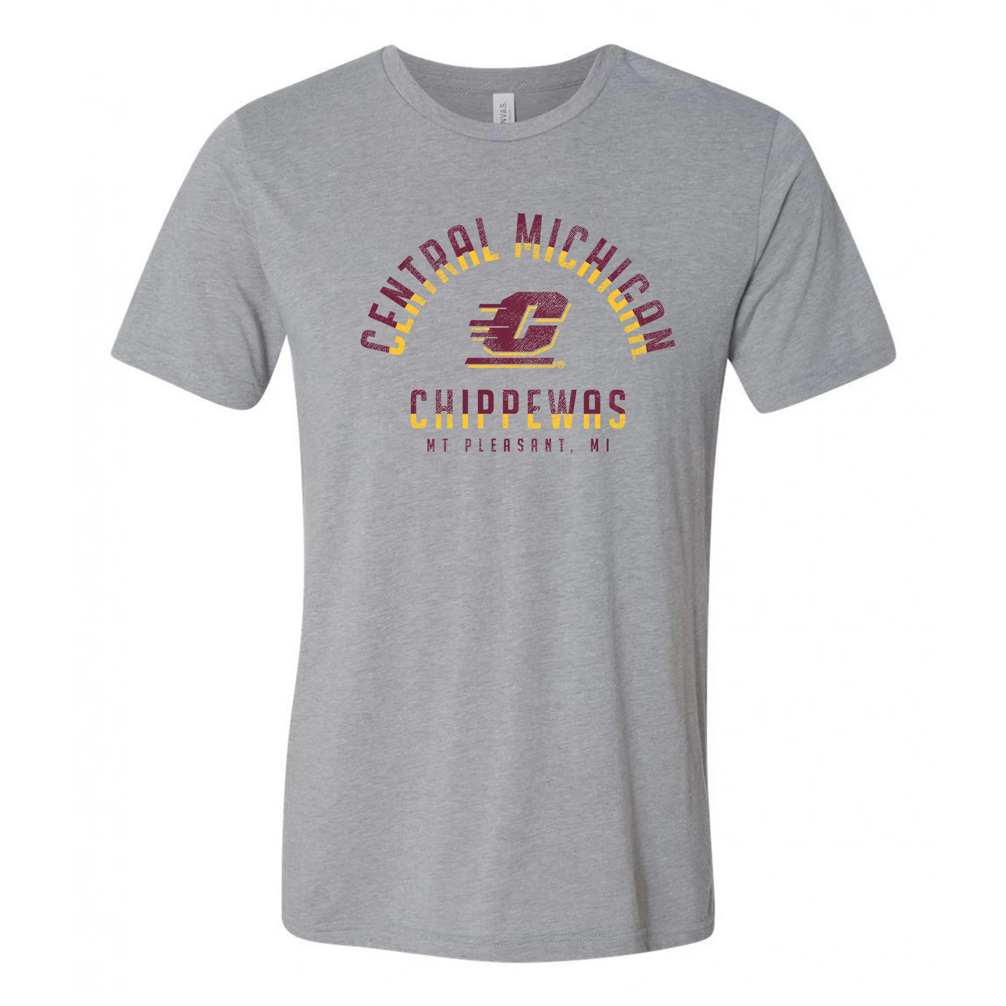 Central Michigan University Chippewas Division Arch Canvas Triblend Short Sleeve T Shirt - Athletic Grey