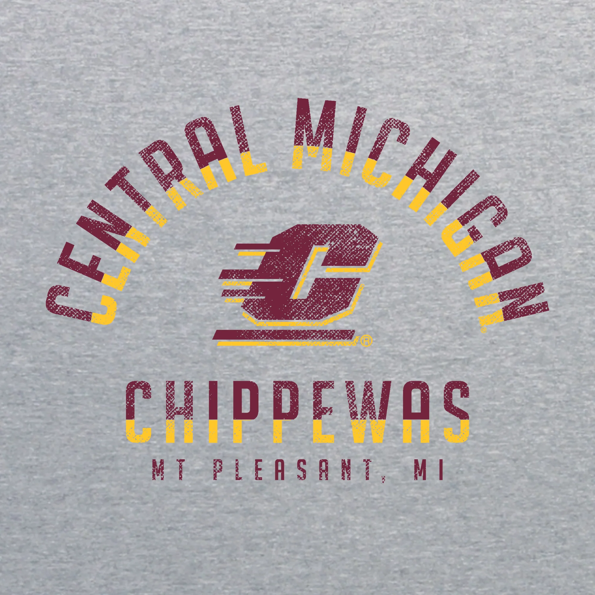 Central Michigan University Chippewas Division Arch Canvas Triblend Short Sleeve T Shirt - Athletic Grey - Image 2