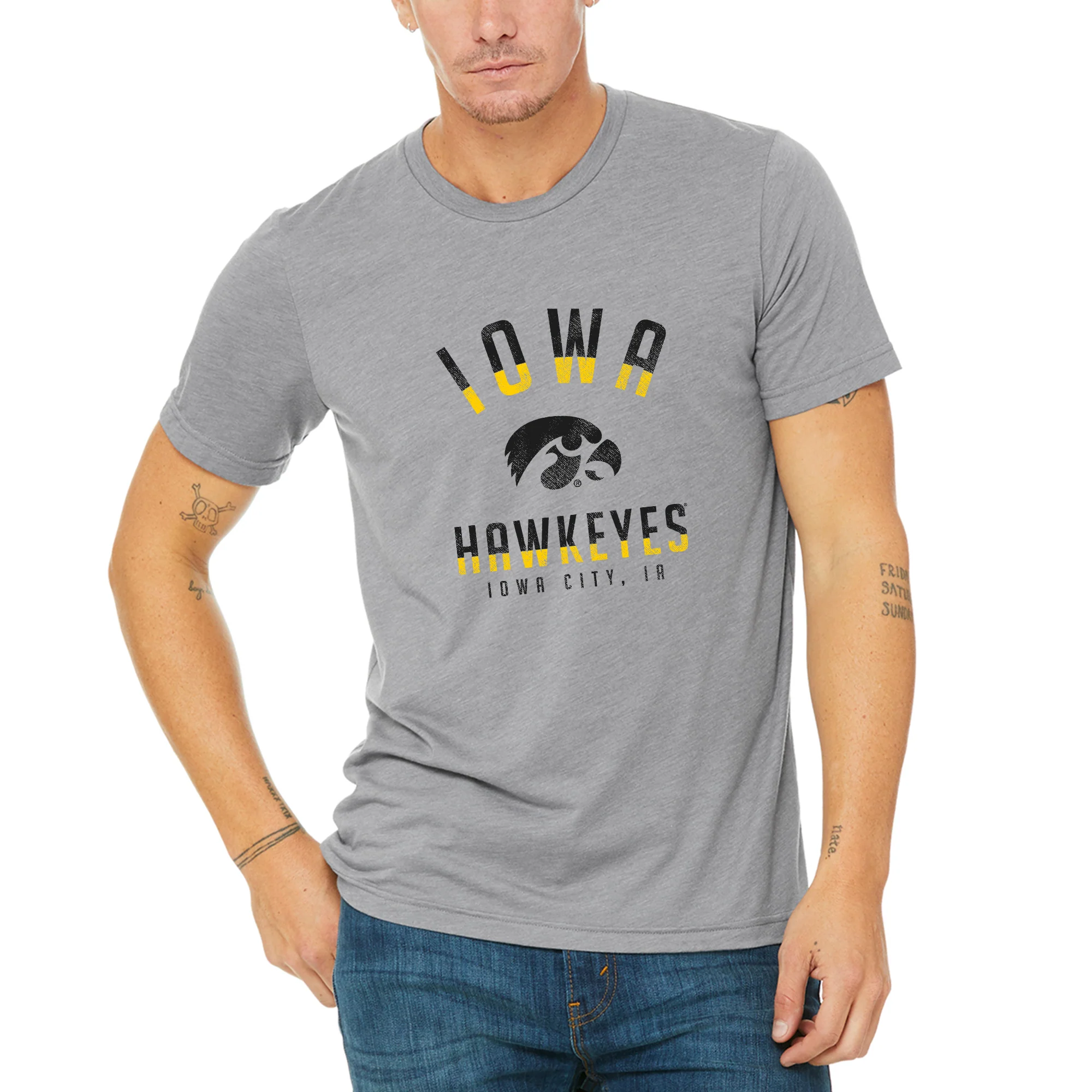 Division Arch Iowa Hawkeyes Canvas Triblend Short Sleeve T Shirt - Athletic Grey - Image 3
