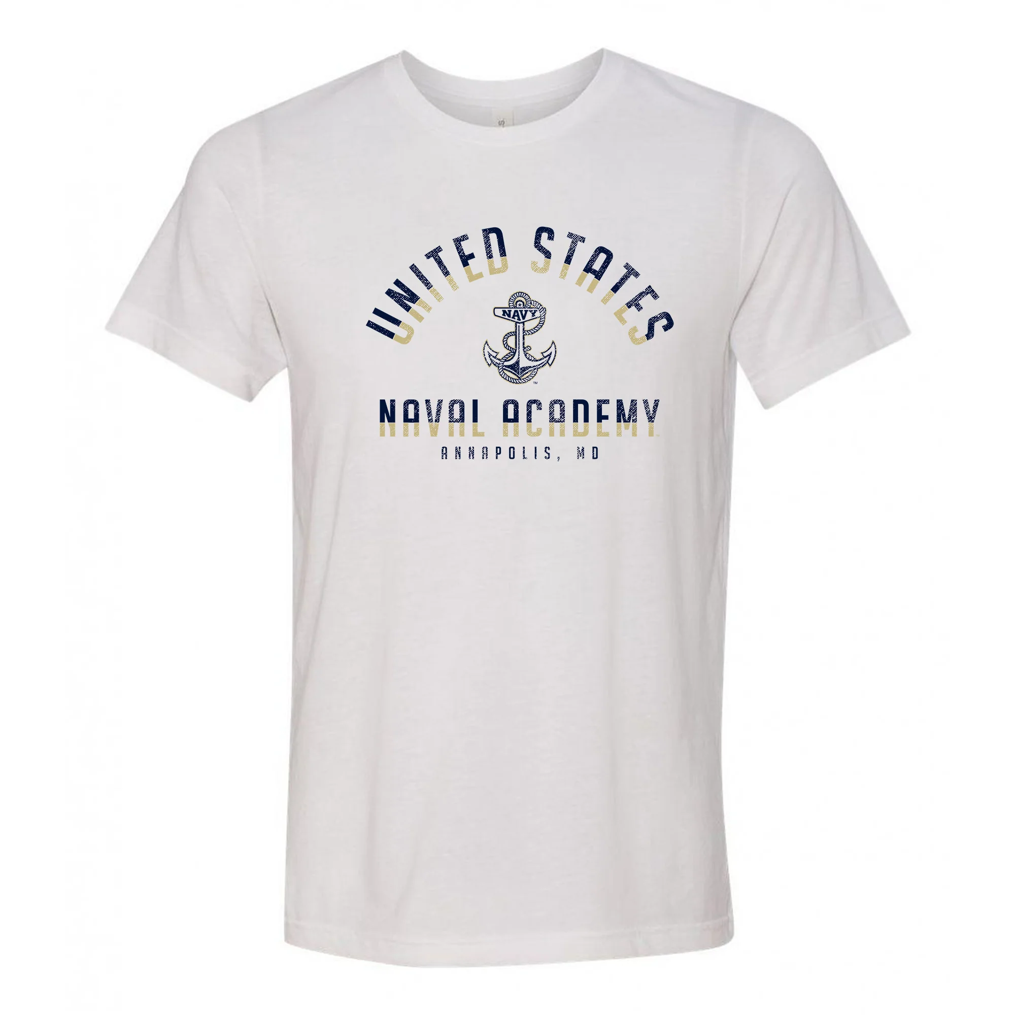 United States Naval Academy Midshipmen Division Arch Canvas Triblend Short Sleeve T Shirt - Solid White