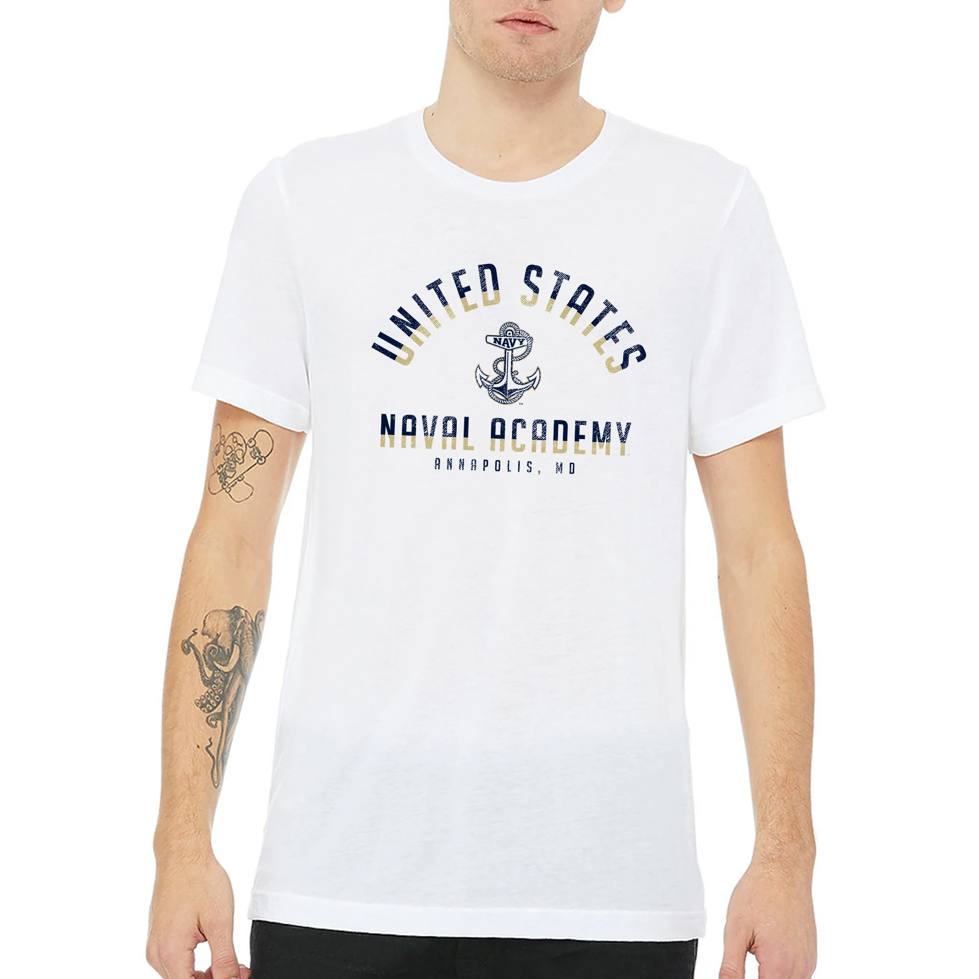 United States Naval Academy Midshipmen Division Arch Canvas Triblend Short Sleeve T Shirt - Solid White - Image 3