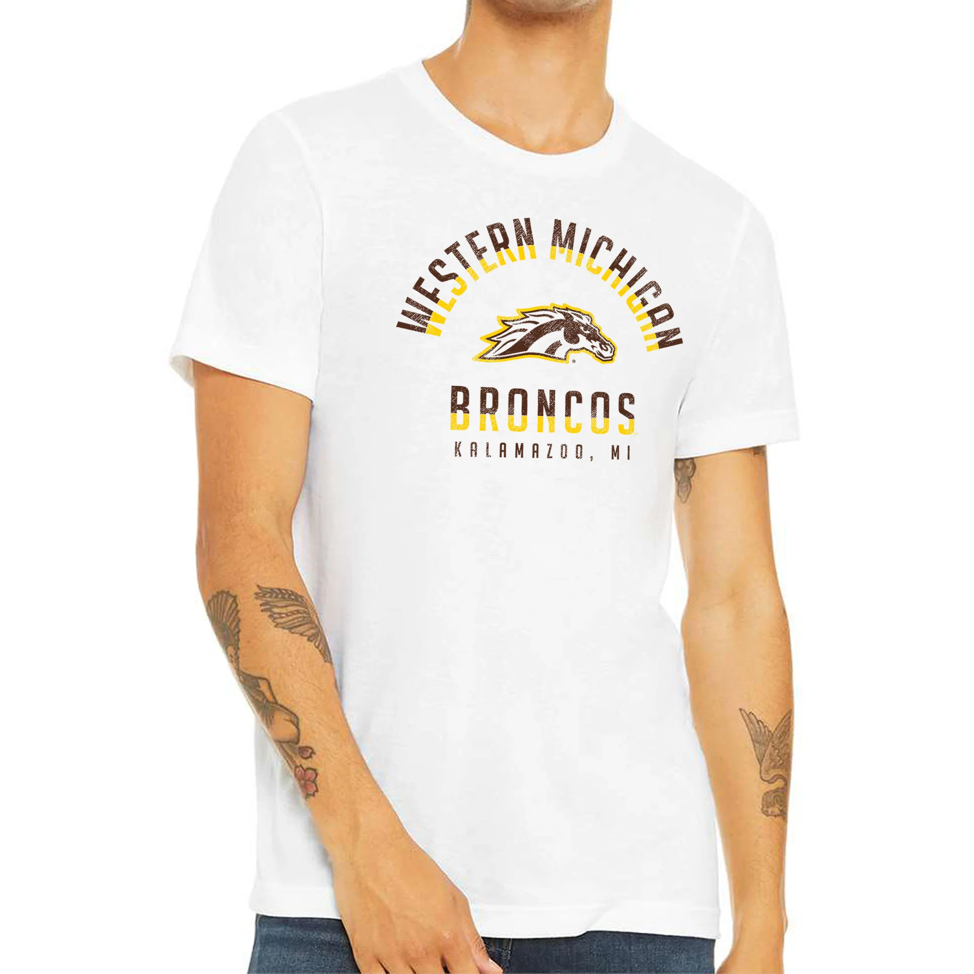 Division Arch Western Michigan Broncos Canvas Triblend Short Sleeve T Shirt - Solid White - Image 3
