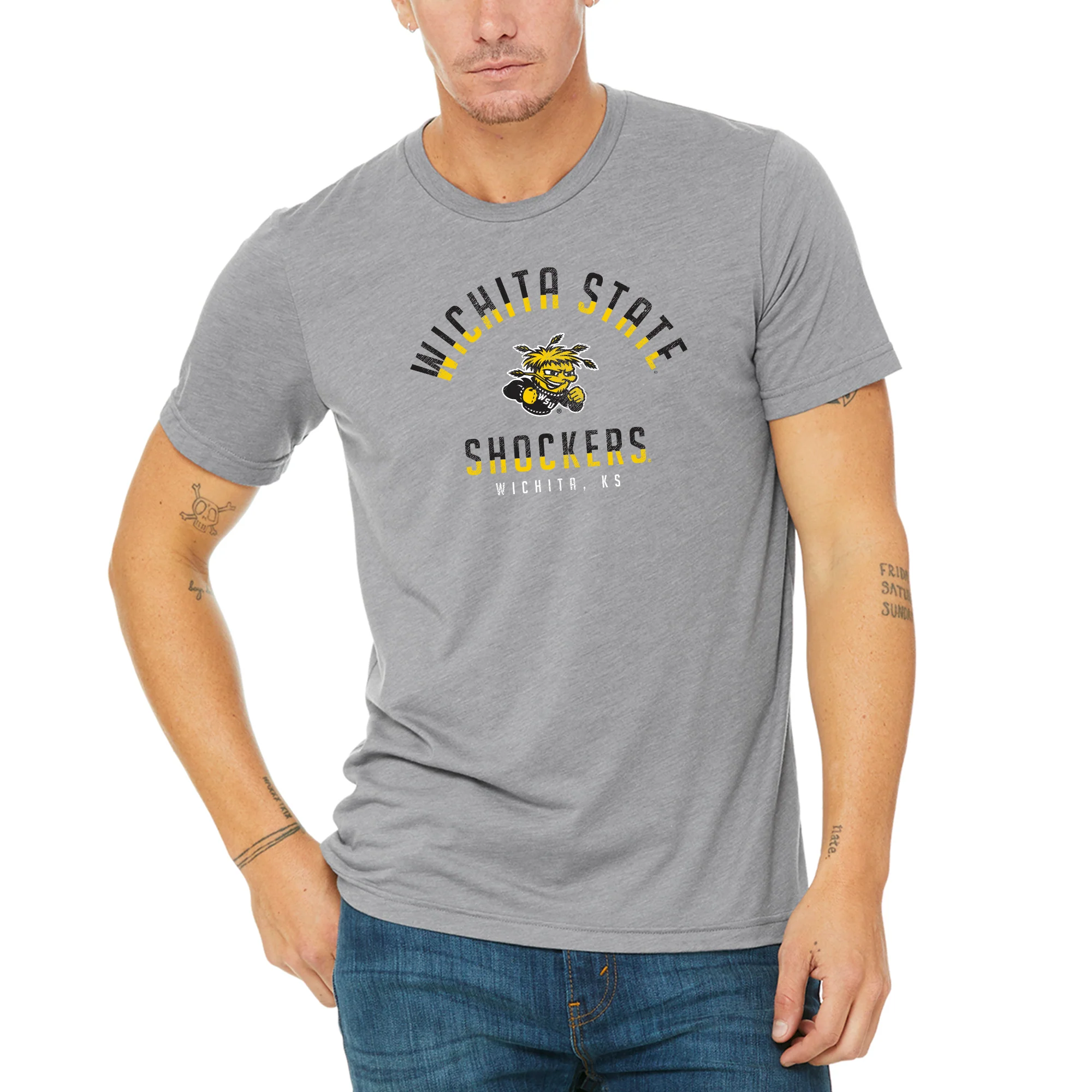 Wichita State University Shockers Division Arch Canvas Triblend Short Sleeve T Shirt - Athletic Grey - Image 3