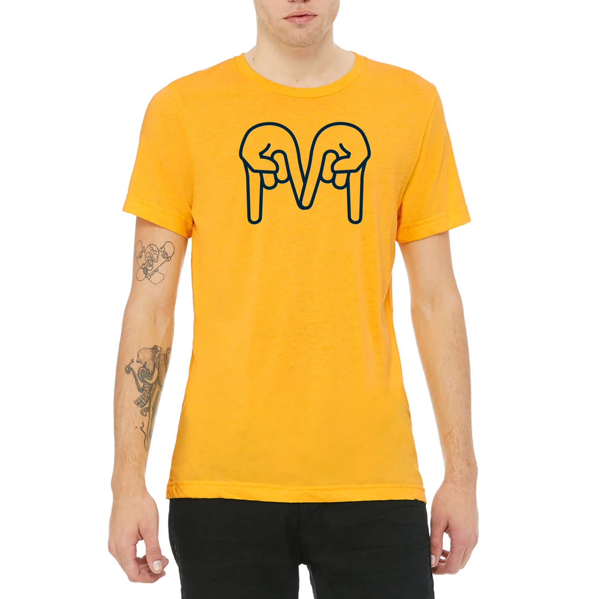 Down Horns Triblend T-Shirt - Yellow Gold Triblend - Image 3