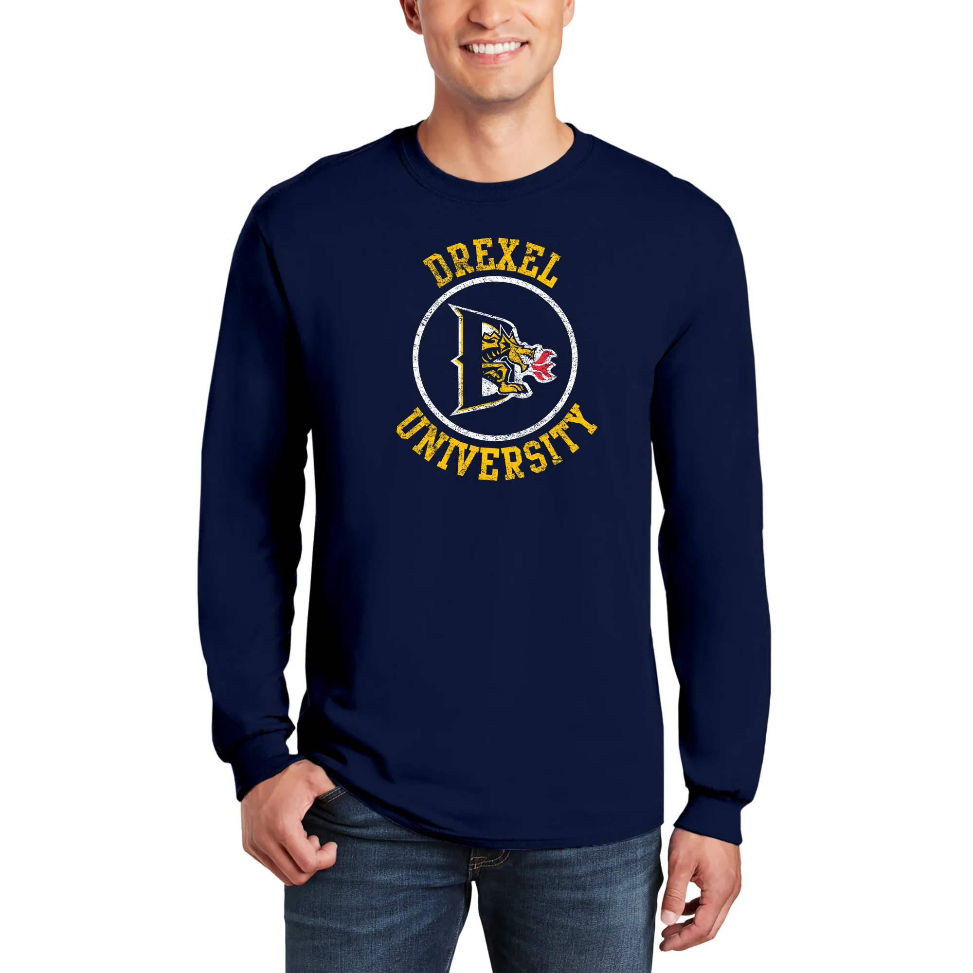 Drexel University Dragons Distressed Circle Logo Long Sleeve - Navy - Image 3