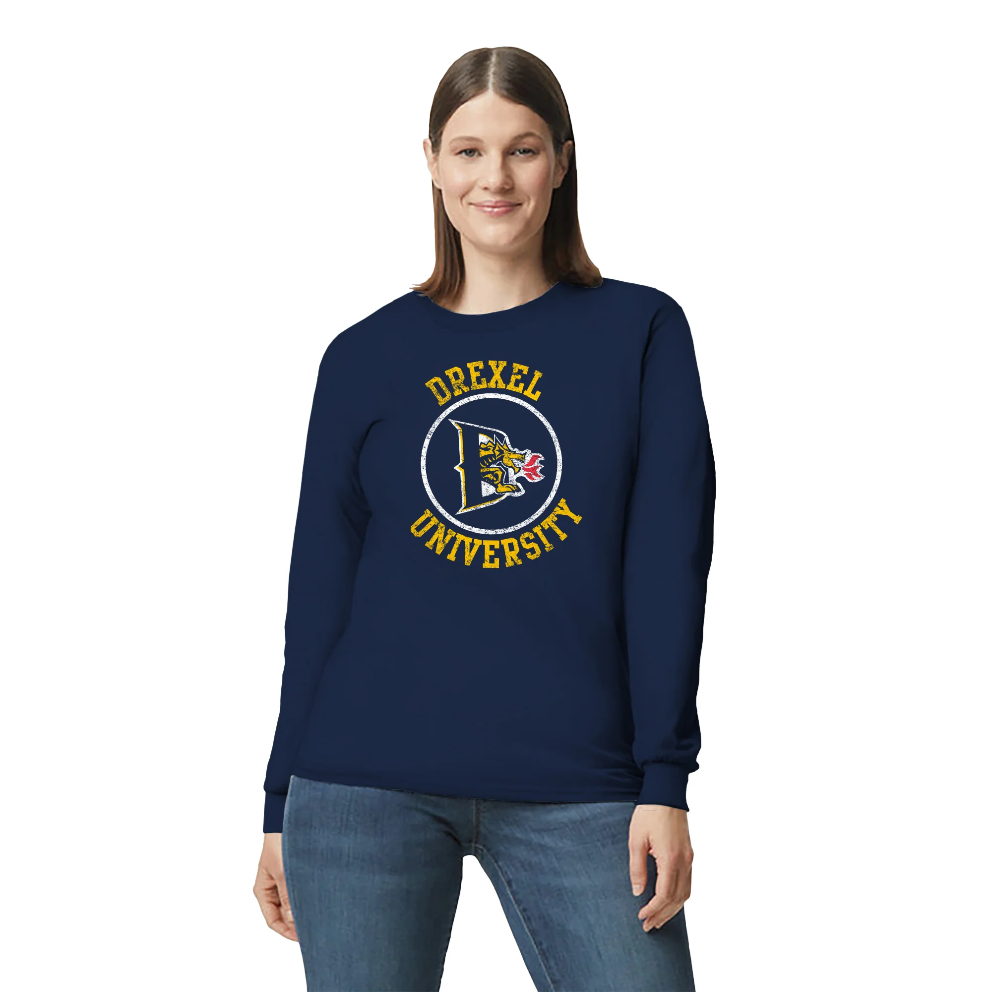 Drexel University Dragons Distressed Circle Logo Long Sleeve - Navy - Image 4