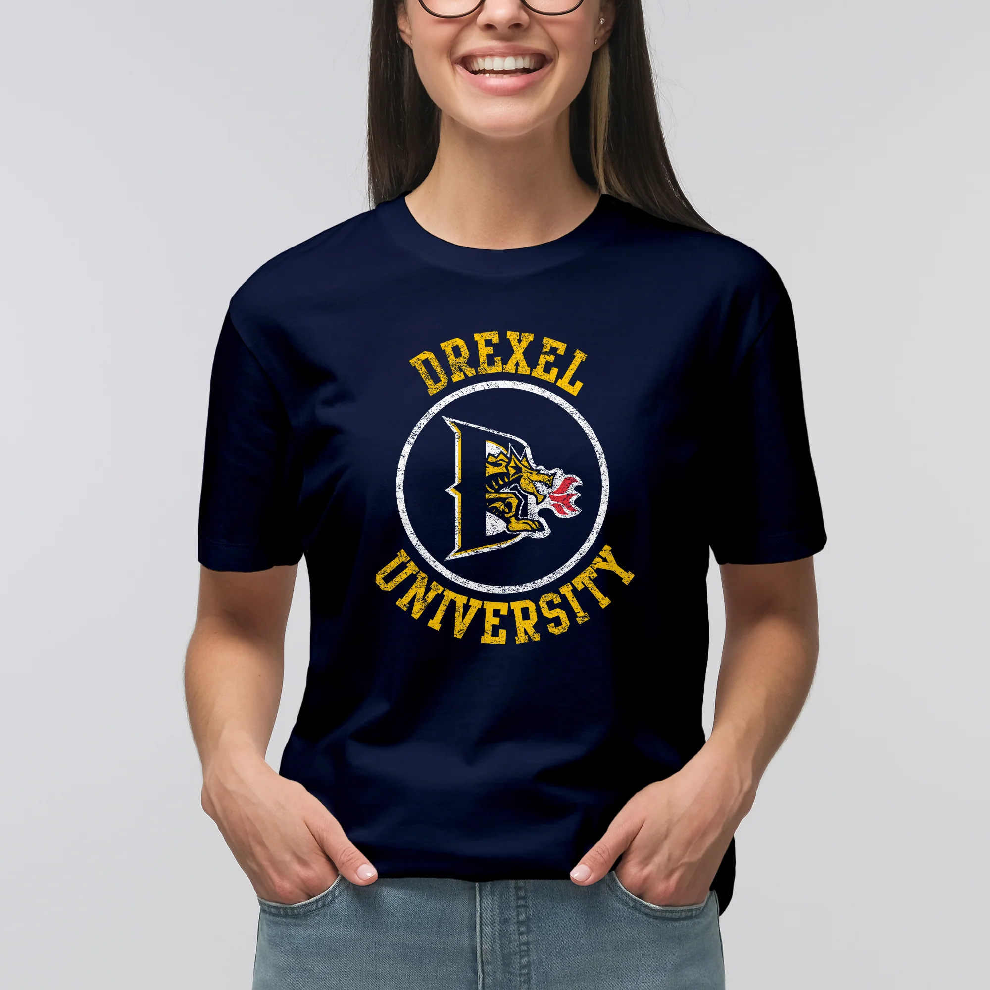 Drexel University Dragons Distressed Circle Logo T-Shirt - Navy - Image 4