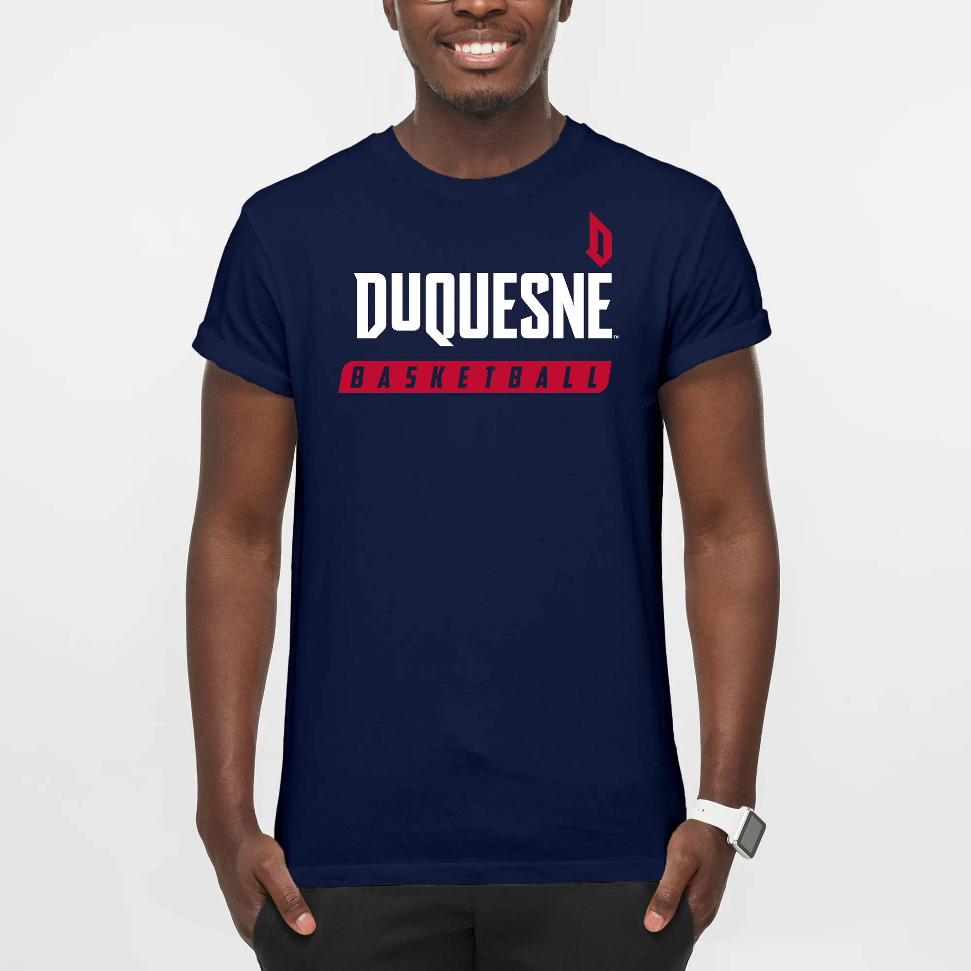 Duquesne Basketball Slant T-Shirt - Navy - Image 3