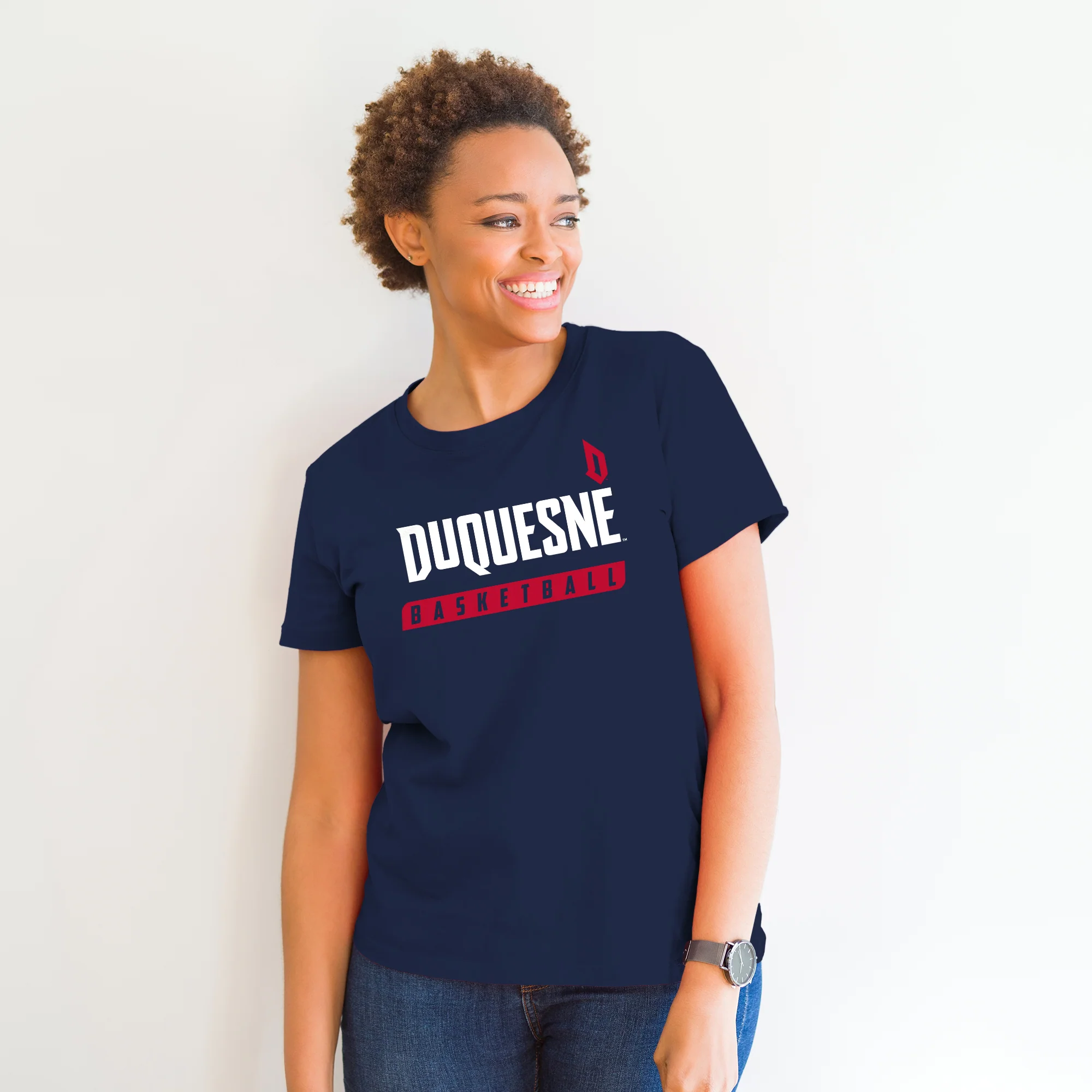 Duquesne Basketball Slant T-Shirt - Navy - Image 4