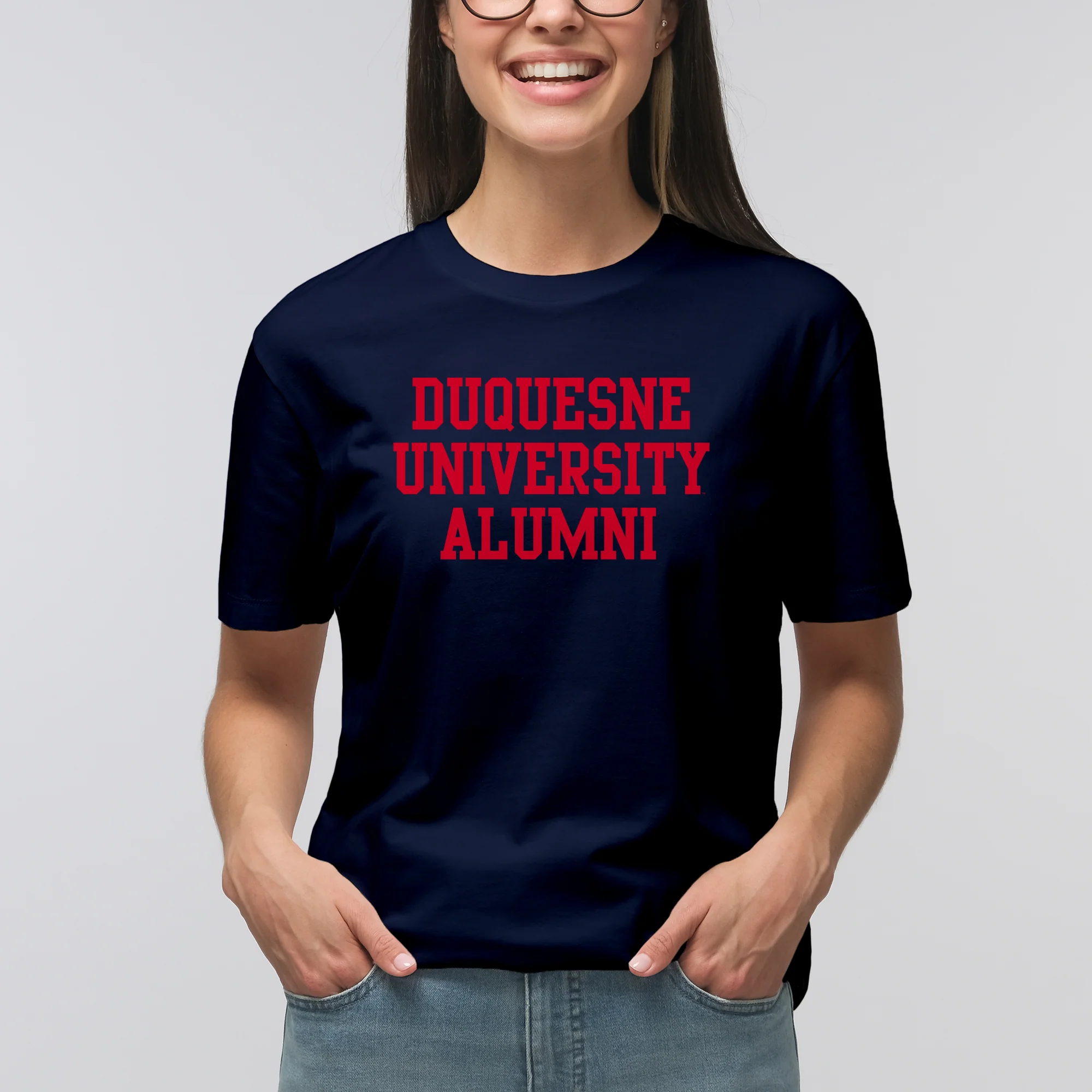 Duquesne University Dukes Basic Block Alumni Short Sleeve T Shirt - Navy - Image 4