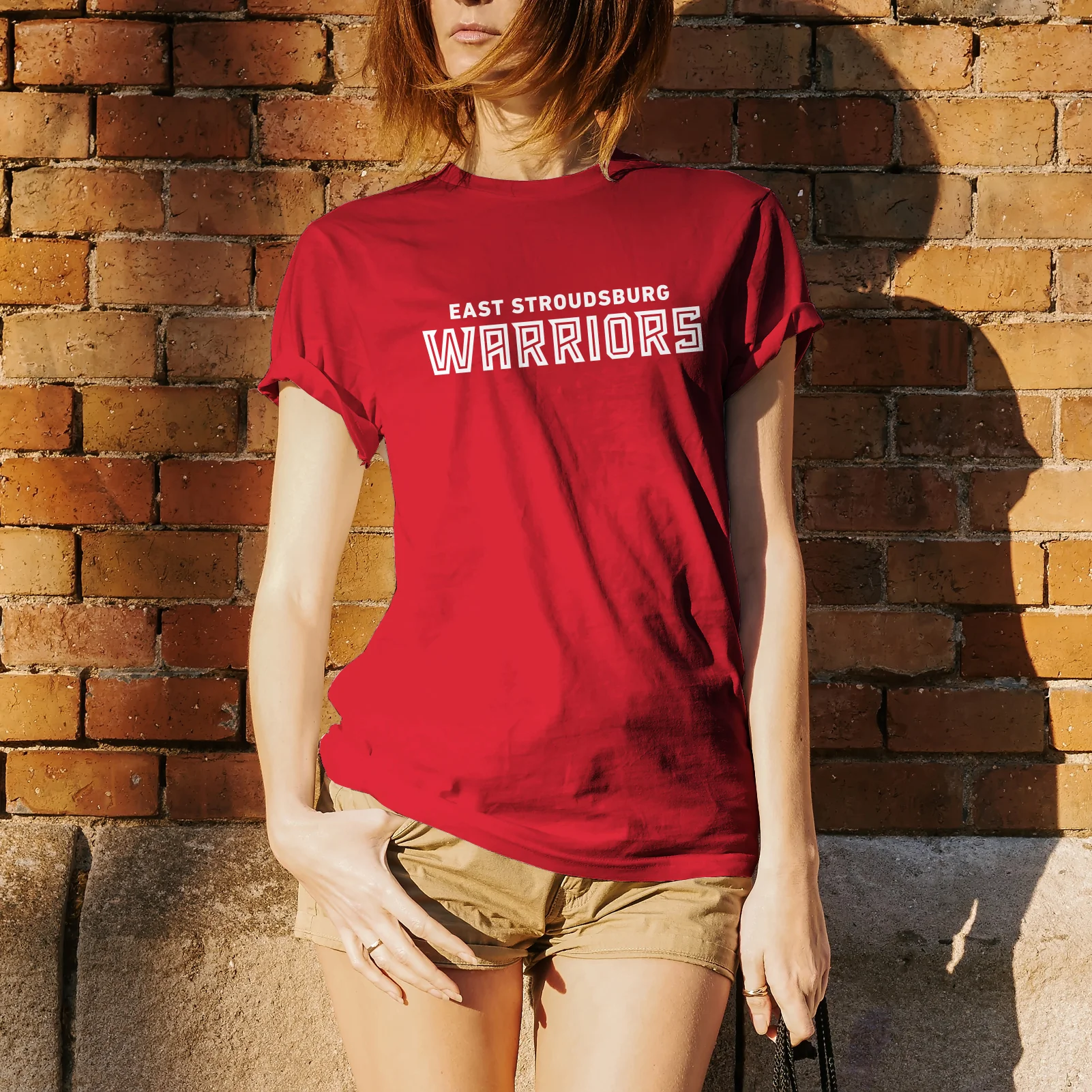 East Stroudsburg University Warriors Basic Block Short Sleeve T Shirt - Red - Image 4
