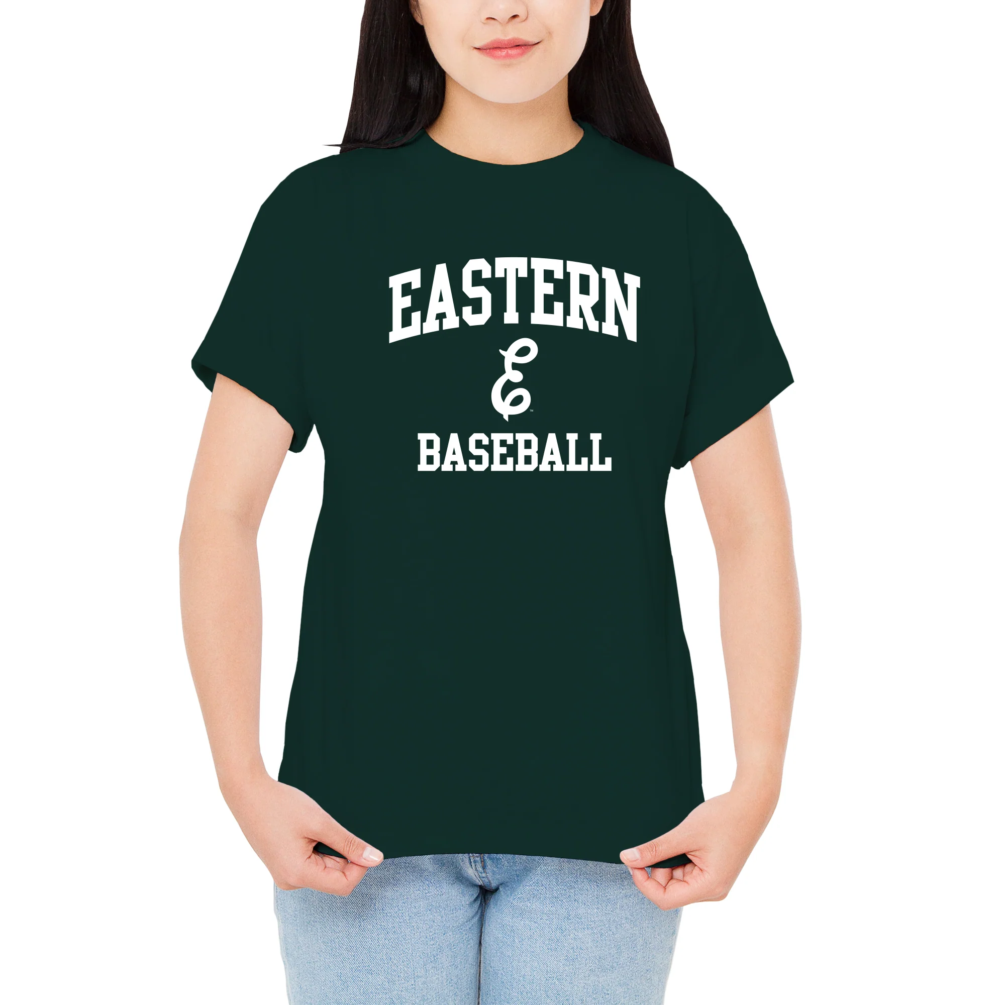 Eastern Michigan Arch Logo Baseball T-Shirt - Forest - Image 4