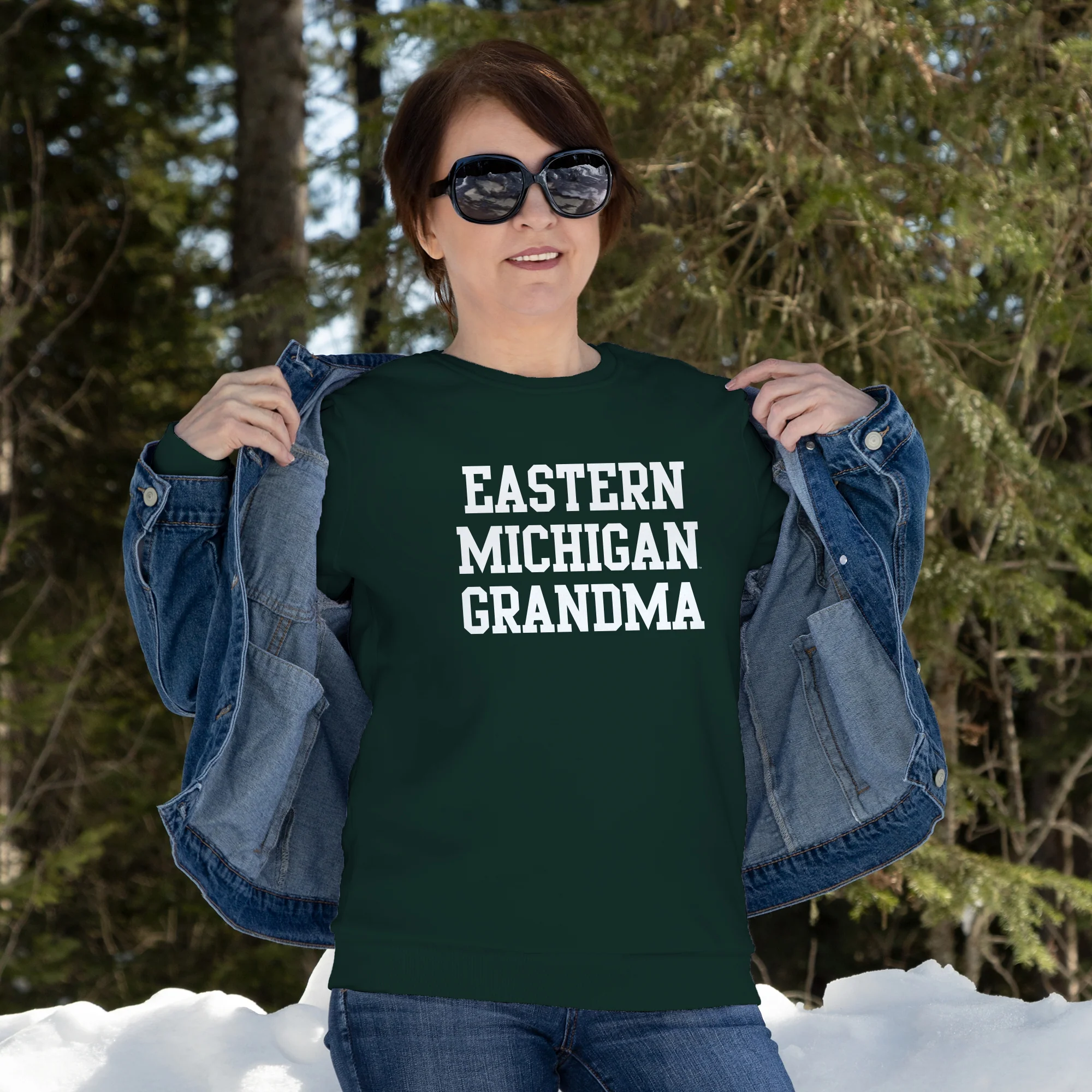 Eastern Michigan Basic Block Grandma Crewneck - Forest - Image 3