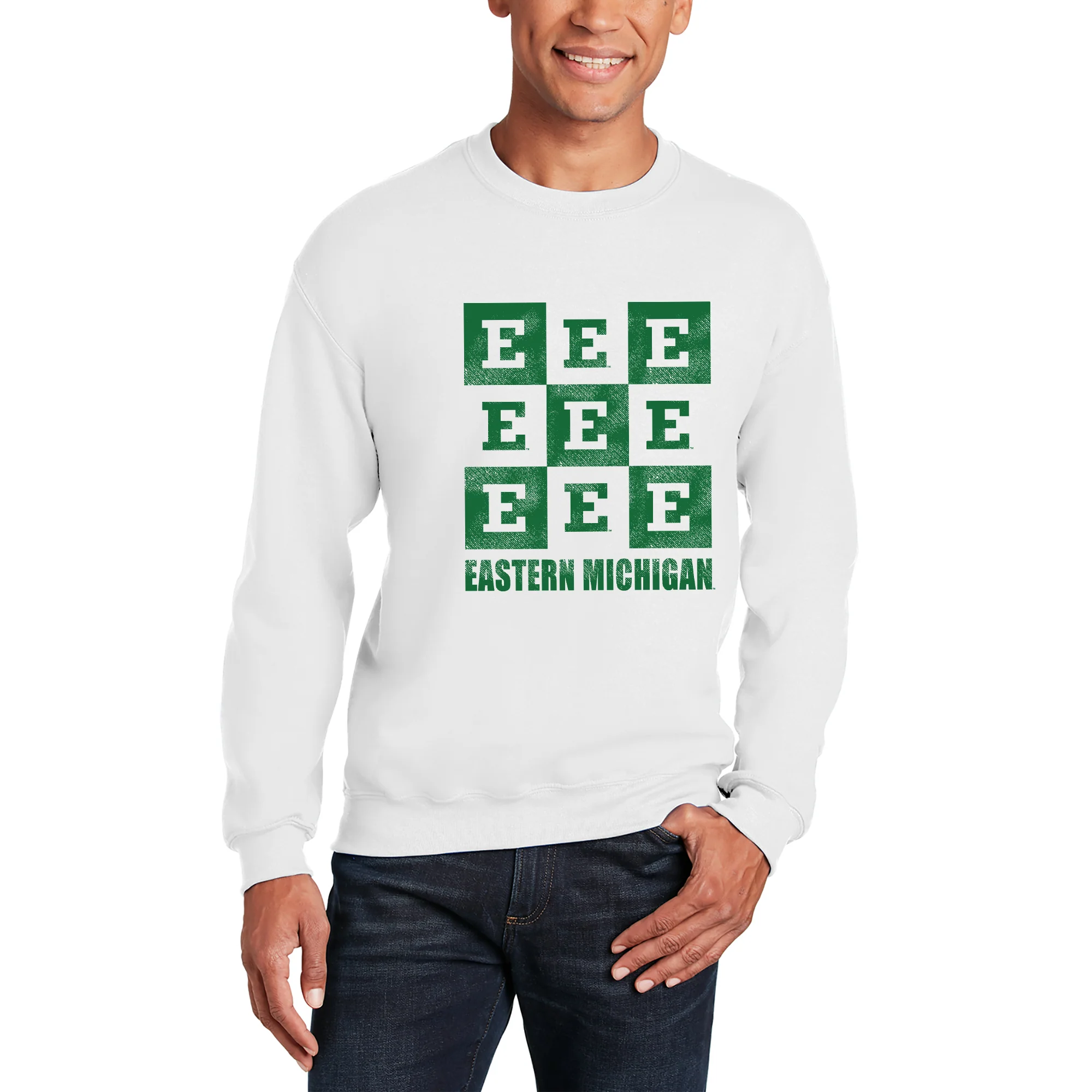 Eastern Michigan Checkerbox JA BTB Crewneck - White - Image 3