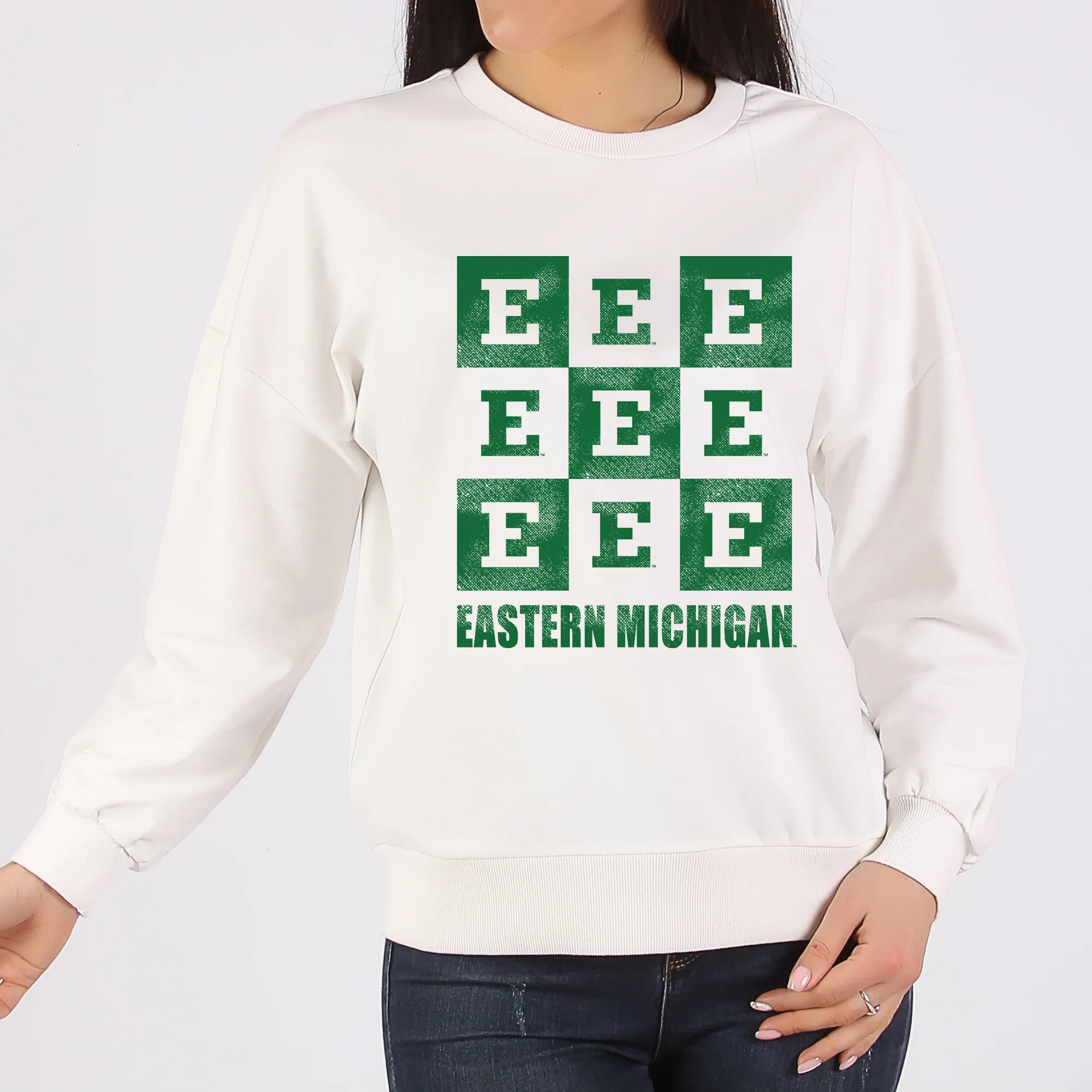 Eastern Michigan Checkerbox JA BTB Crewneck - White - Image 4