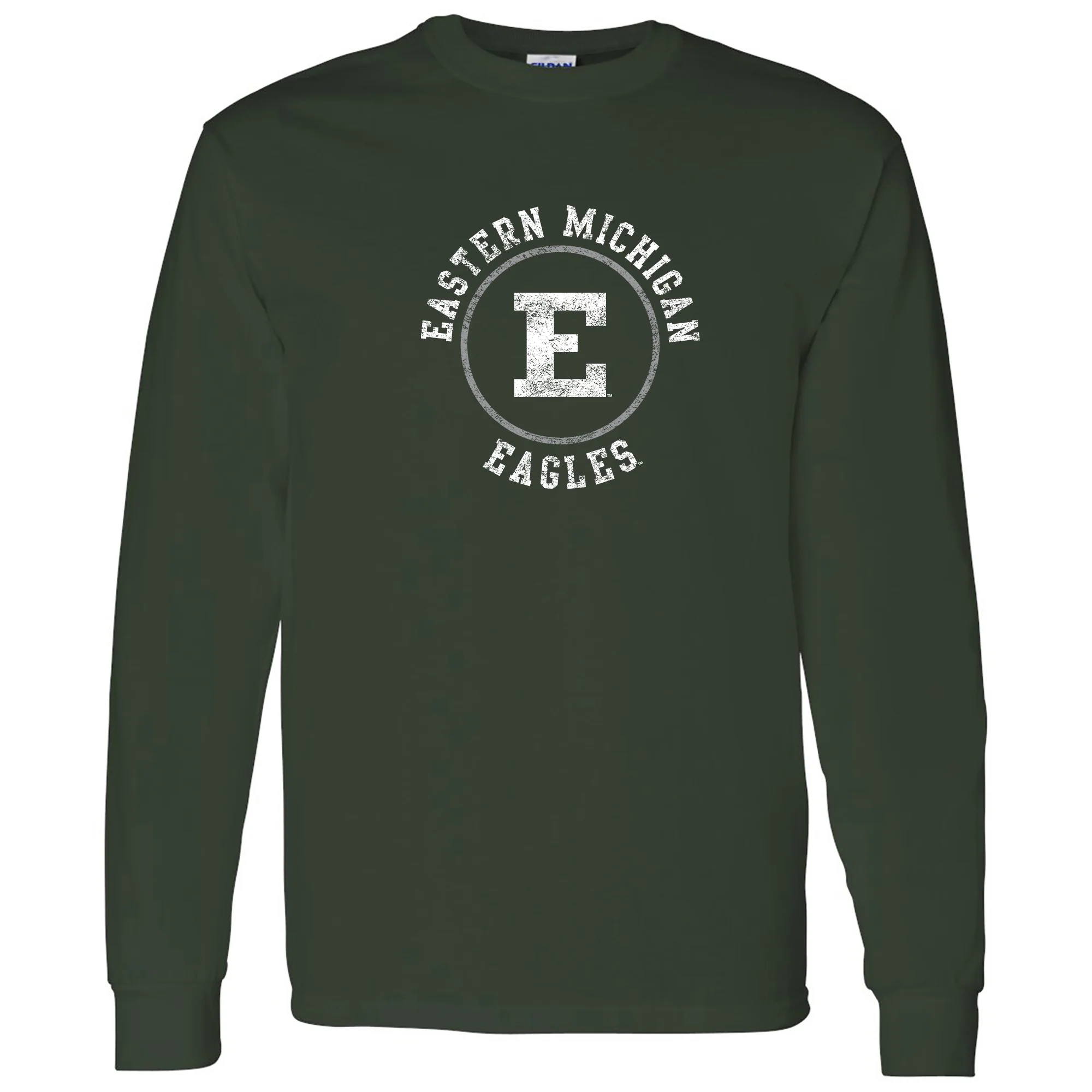 Eastern Michigan University Eagles Distressed Circle Logo Long Sleeve T Shirt - Forest
