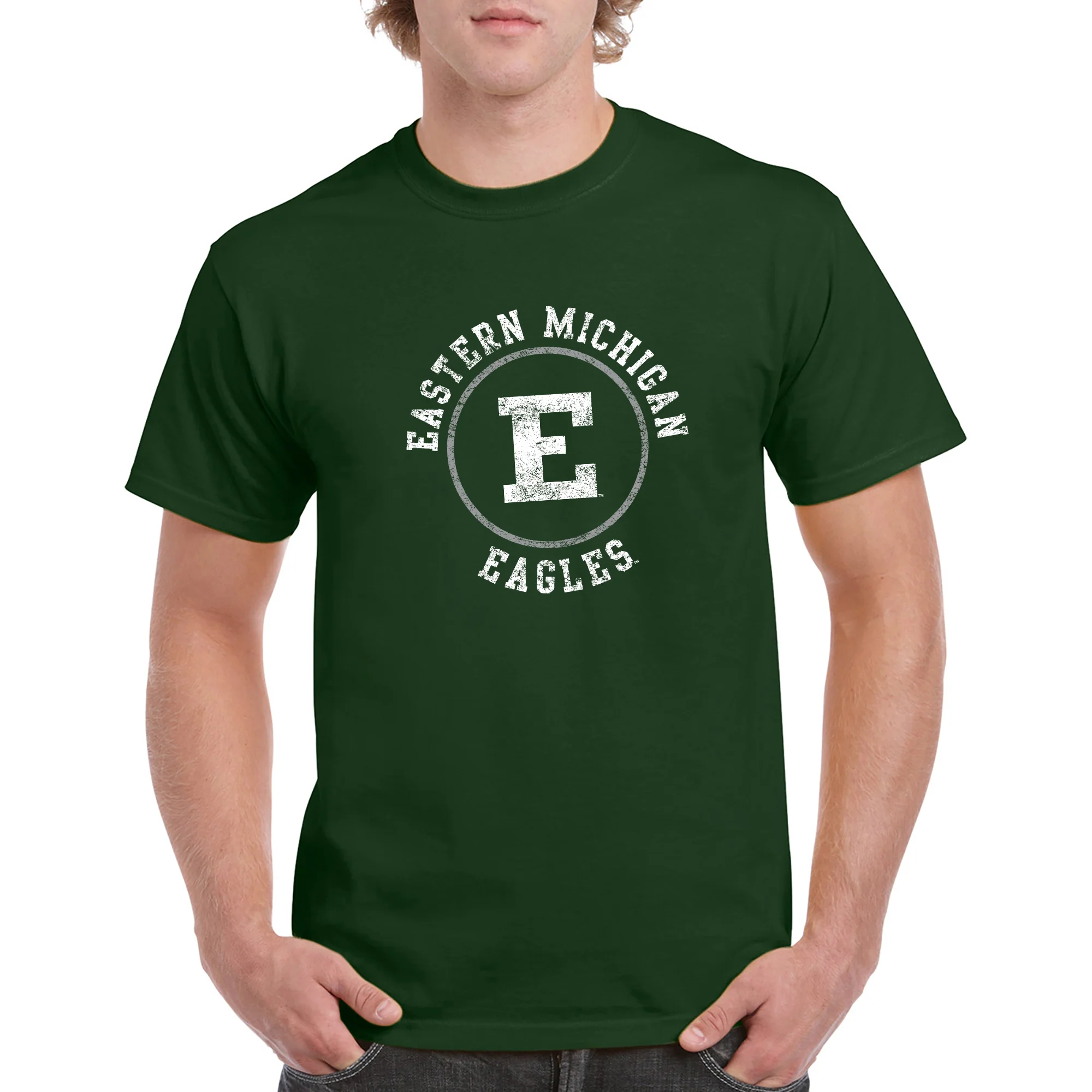 Eastern Michigan University Eagles Distressed Circle Logo Short Sleeve T Shirt - Forest - Image 3