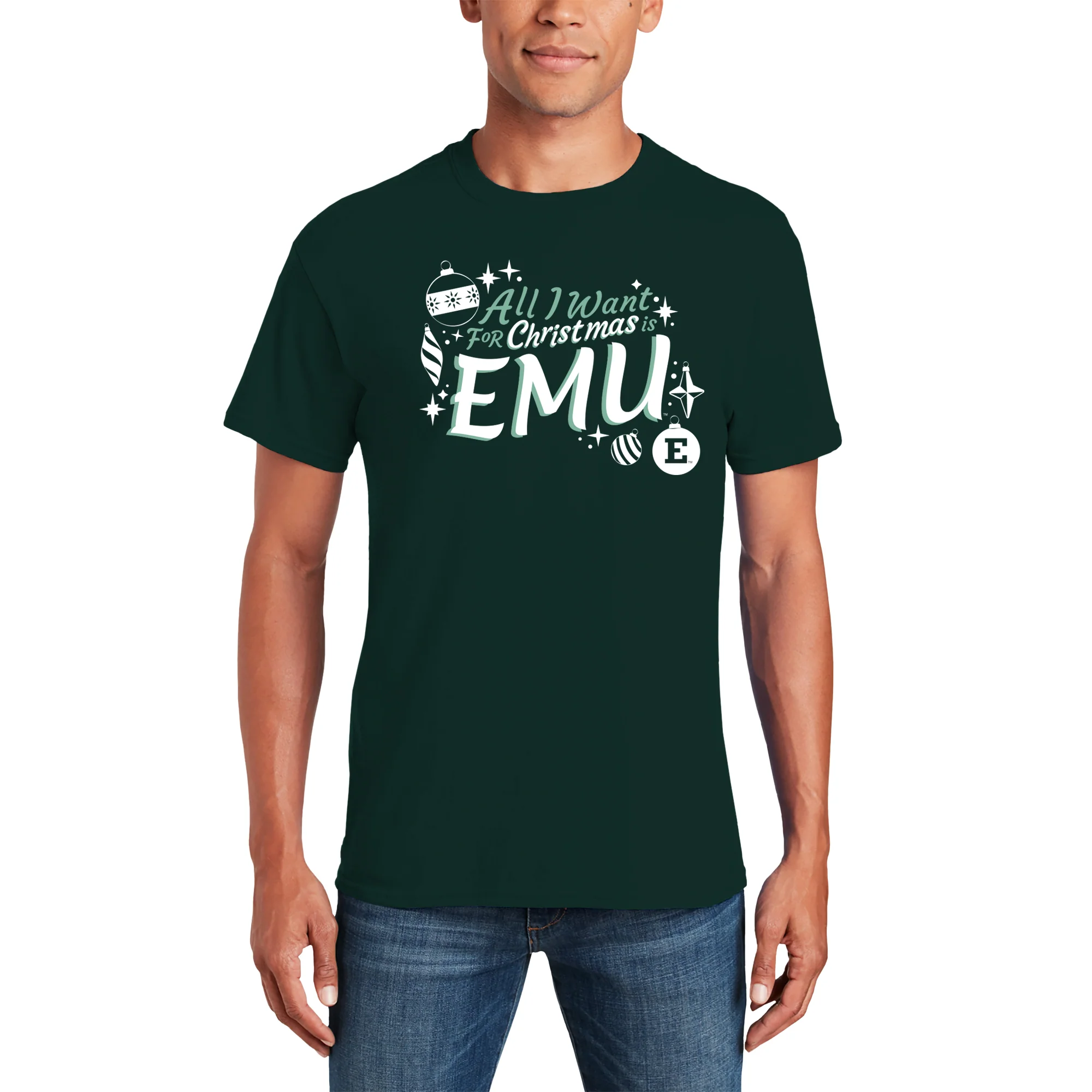 Eastern Michigan Eagles All I Want For Christmas Is EMU T Shirt - Forest - Image 4