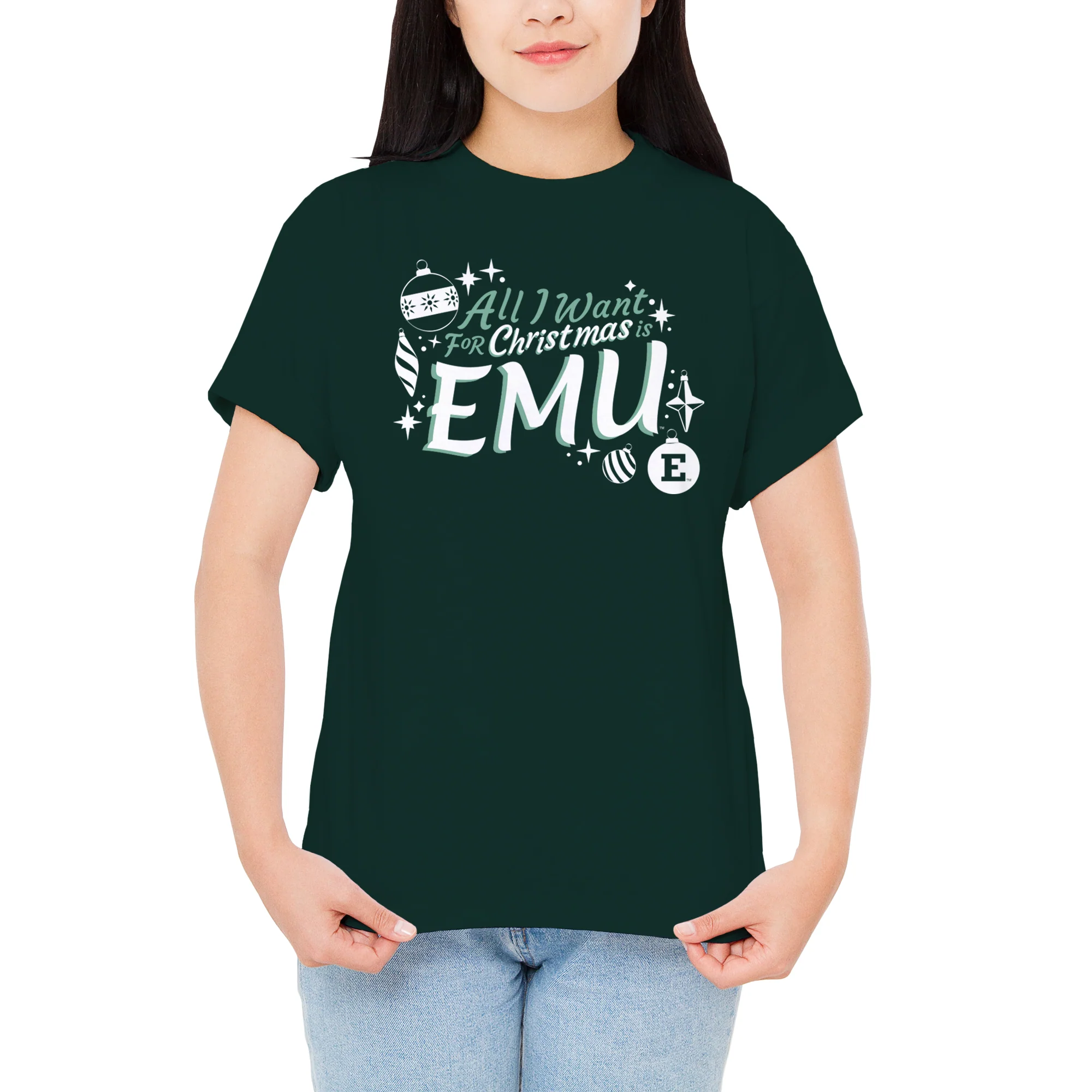 Eastern Michigan Eagles All I Want For Christmas Is EMU T Shirt - Forest - Image 5