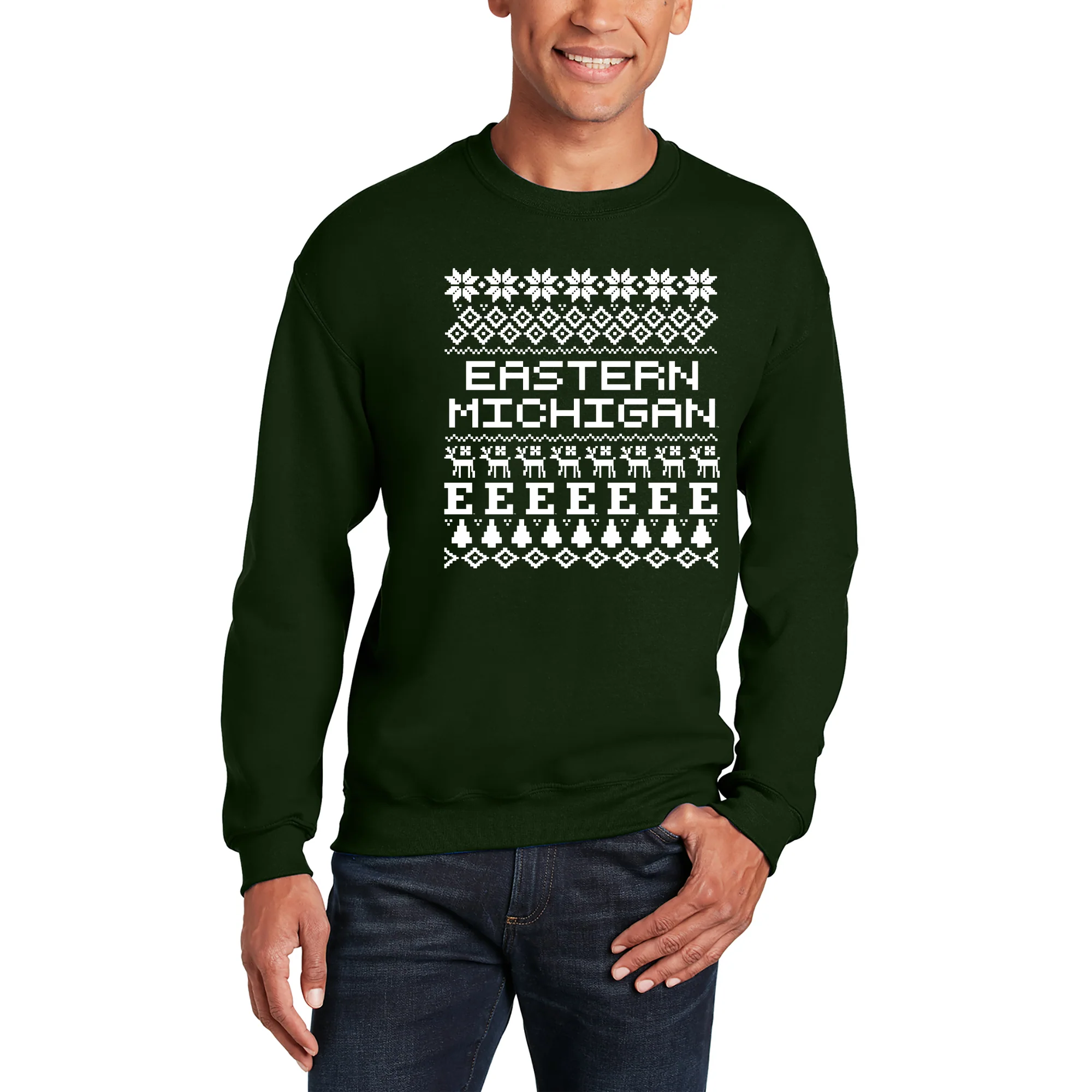 Eastern Michigan Holiday Sweater Crewneck - Forest - Image 4
