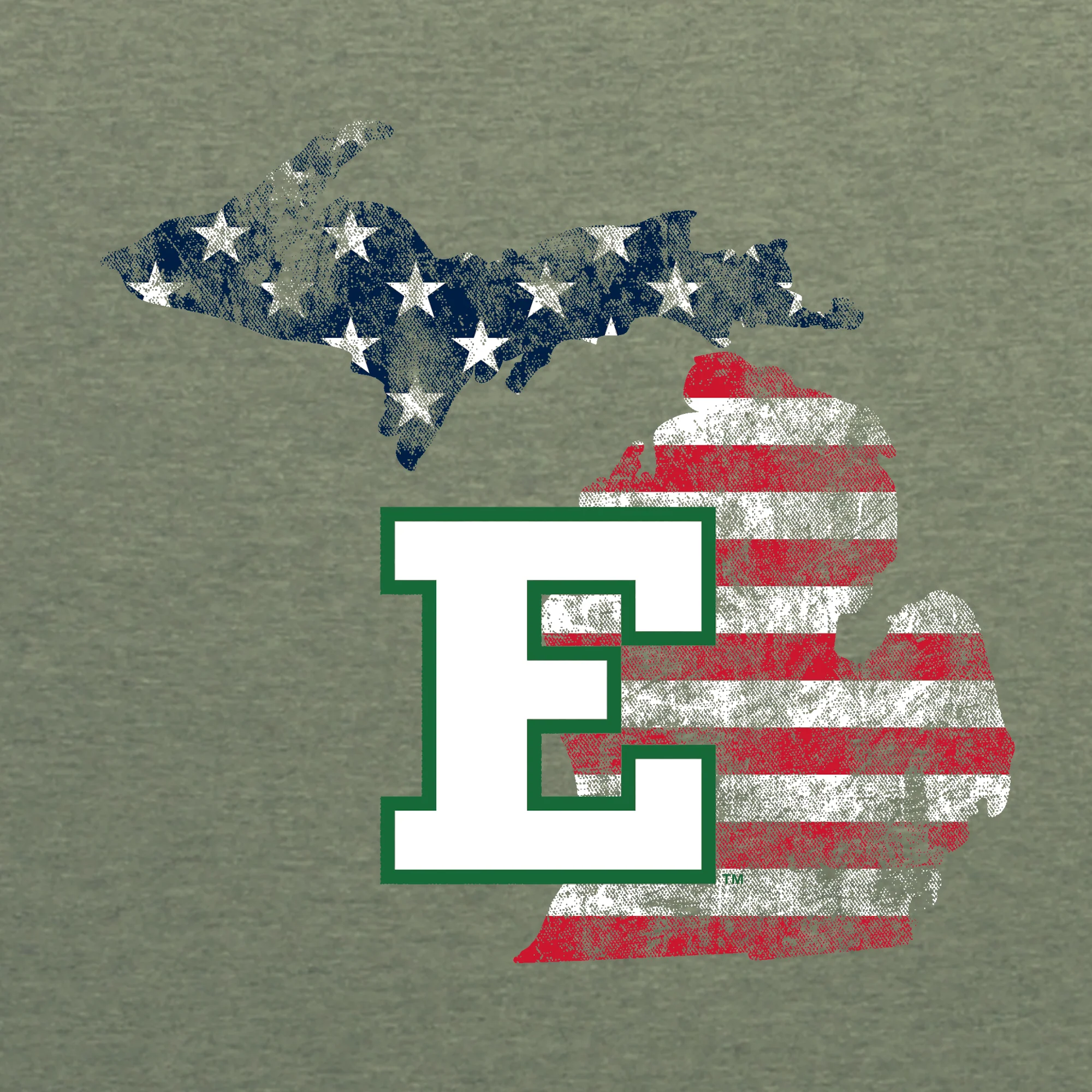 Eastern Michigan Patriotic State Silhouette T-Shirt - Heather Military - Image 2