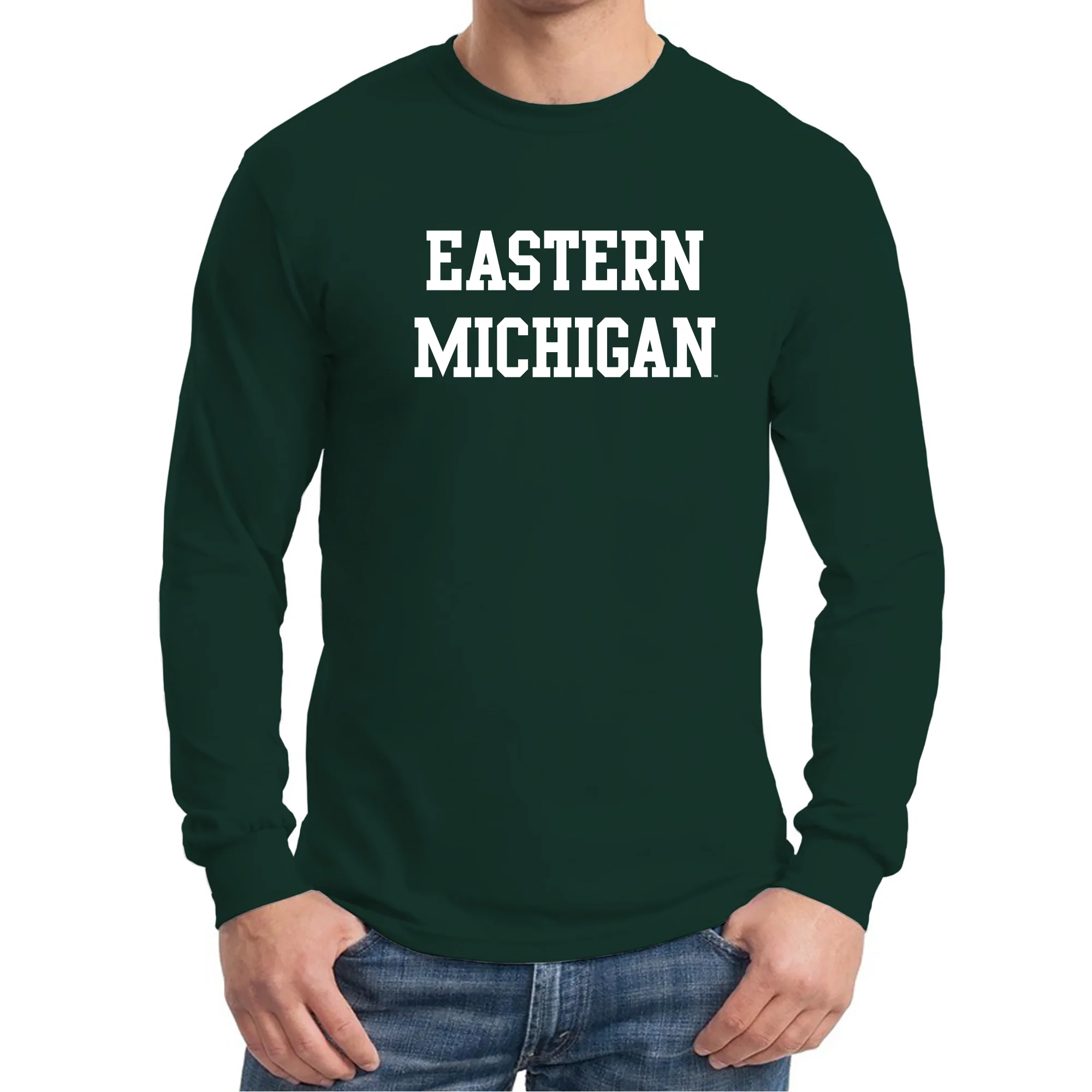 Eastern Michigan University Eagles Basic Block Long Sleeve T Shirt - Forest - Image 3
