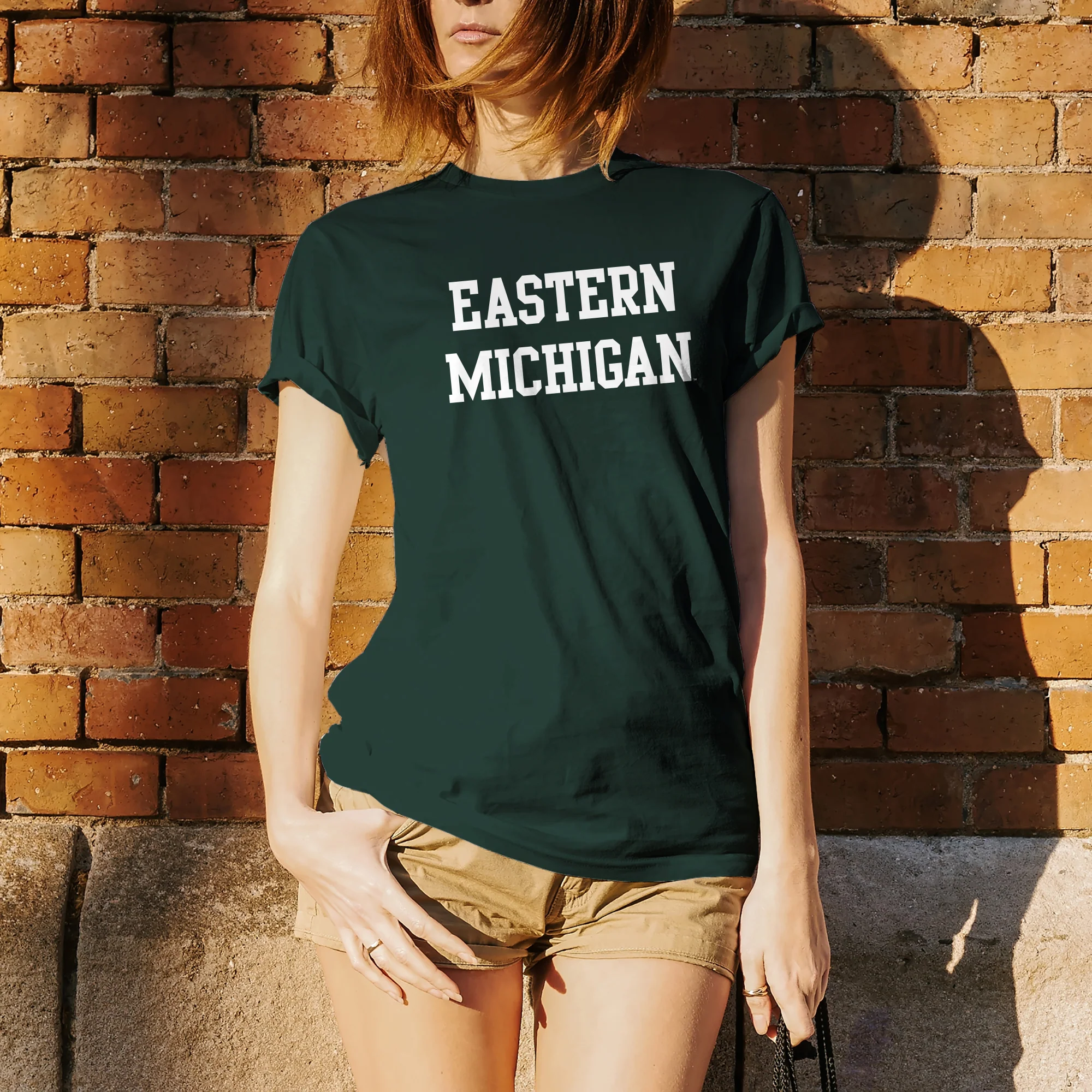 Eastern Michigan University Eagles Basic Block Short Sleeve T Shirt - Forest - Image 4