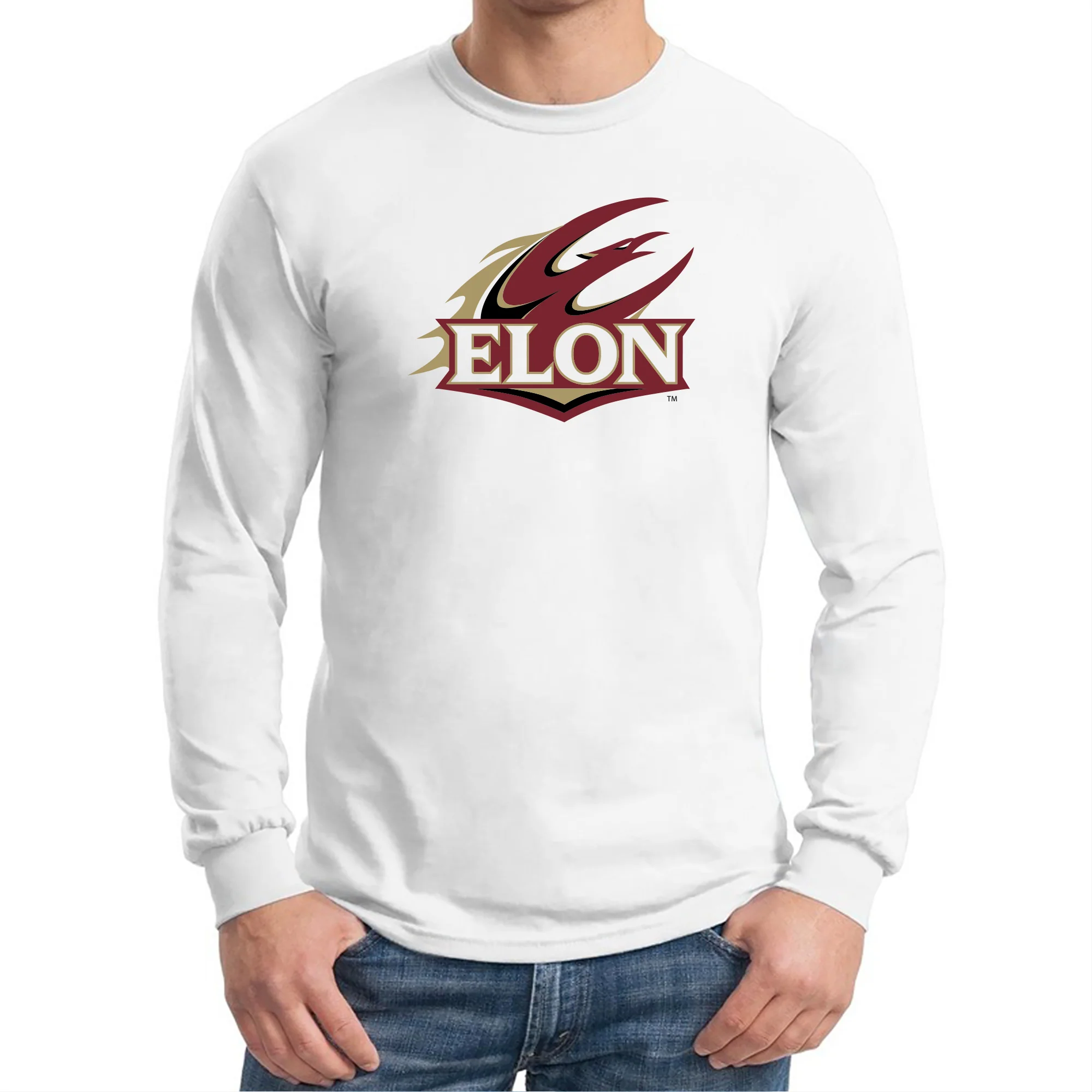 Elon University Phoenix Primary Logo Long Sleeve T Shirt - White - Image 3