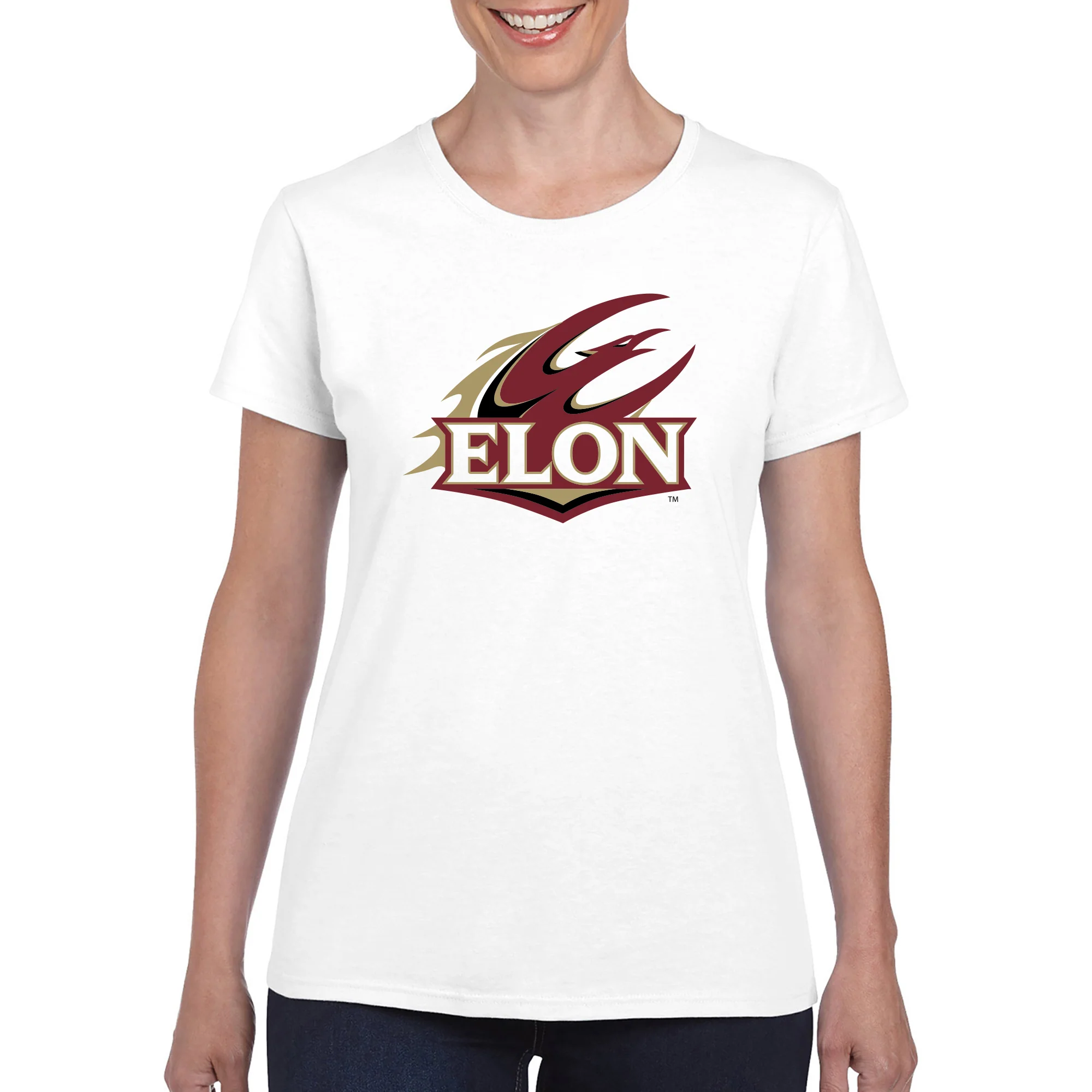 Elon University Phoenix Primary Logo Women's T Shirt - White - Image 3