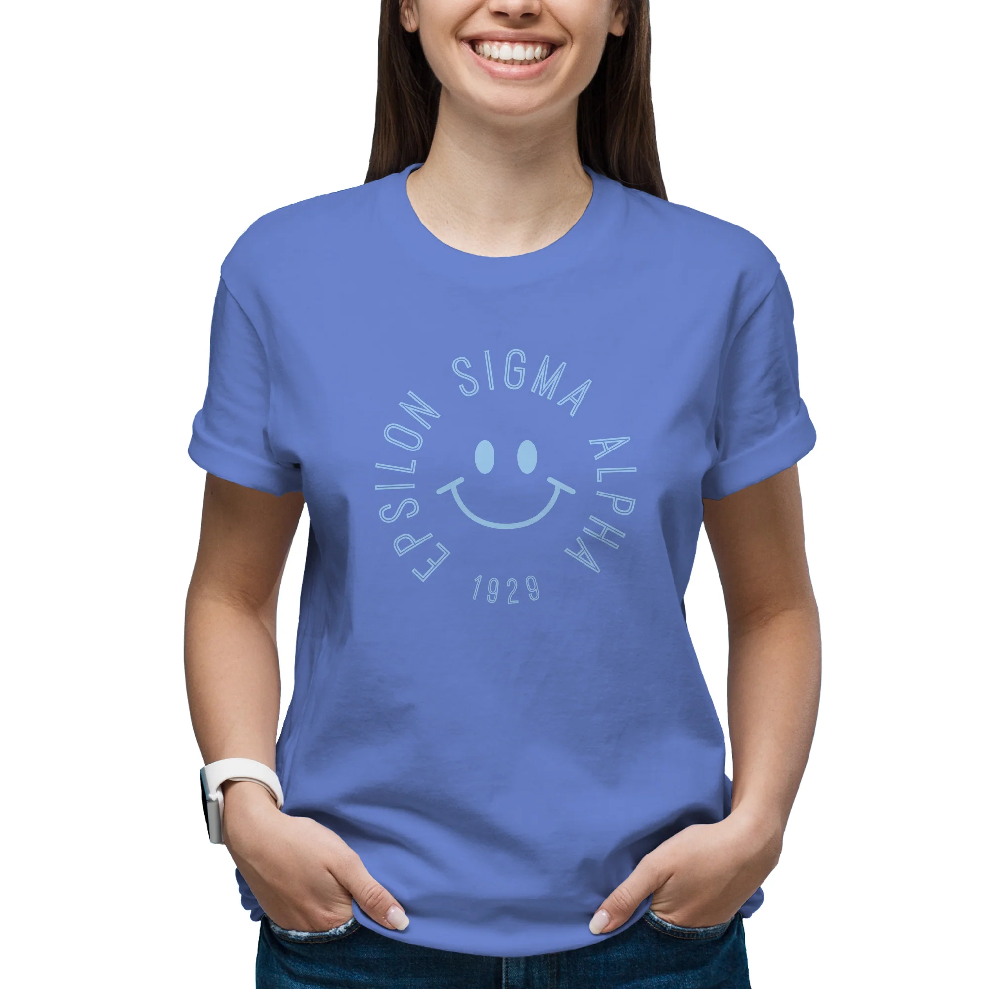 Epsilon Sigma Alpha Greek Smile Garment-Dyed T-Shirt - Flo Blue - Image 3