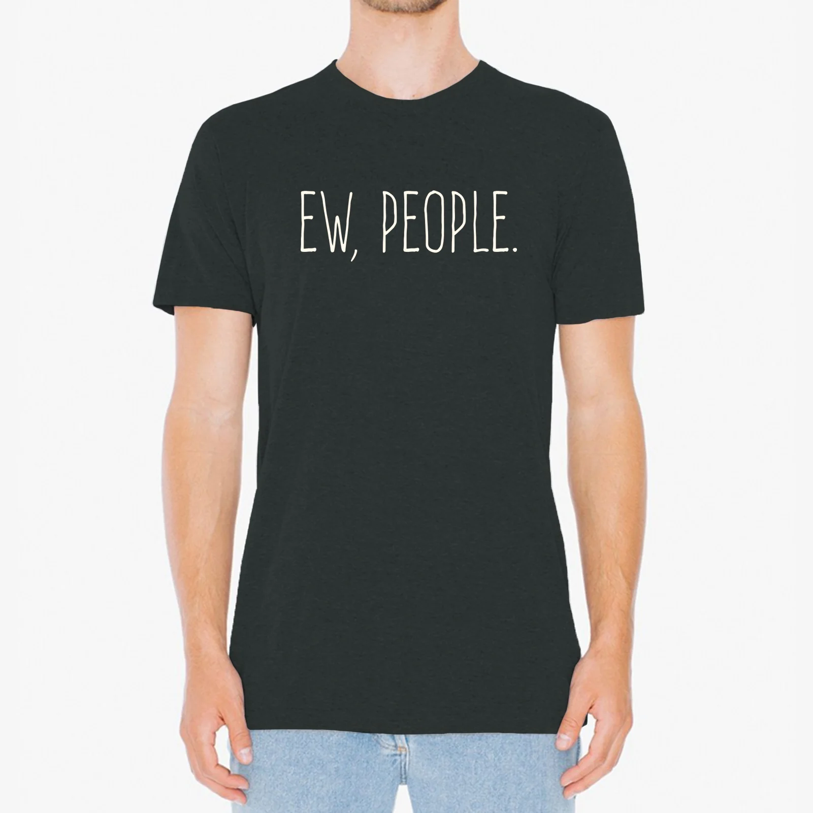 Ew People - Funny Humor Ironic Anti-Social - Adult Graphic Cotton T-Shirt - Dark Heather - Image 3